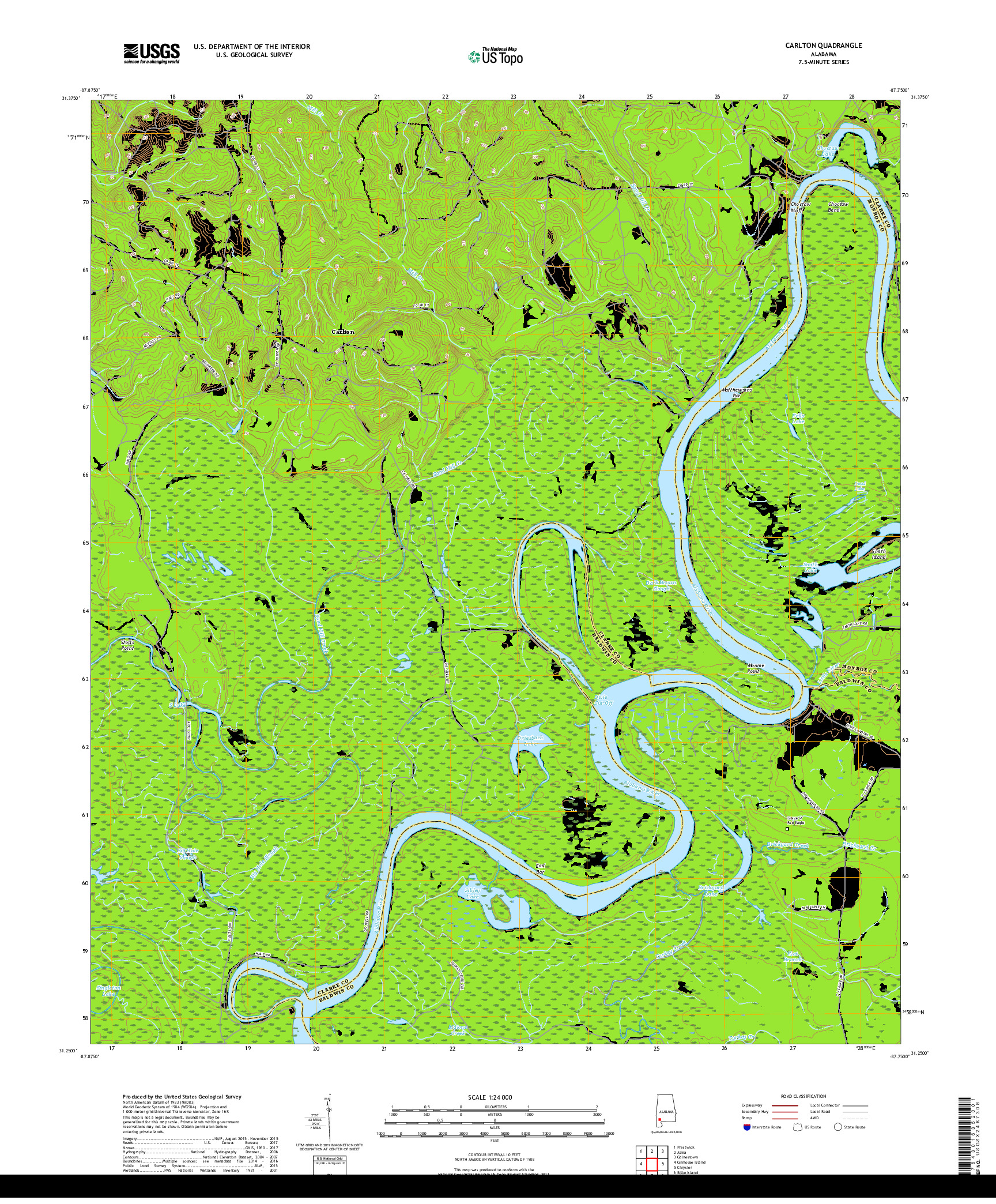 USGS US TOPO 7.5-MINUTE MAP FOR CARLTON, AL 2018