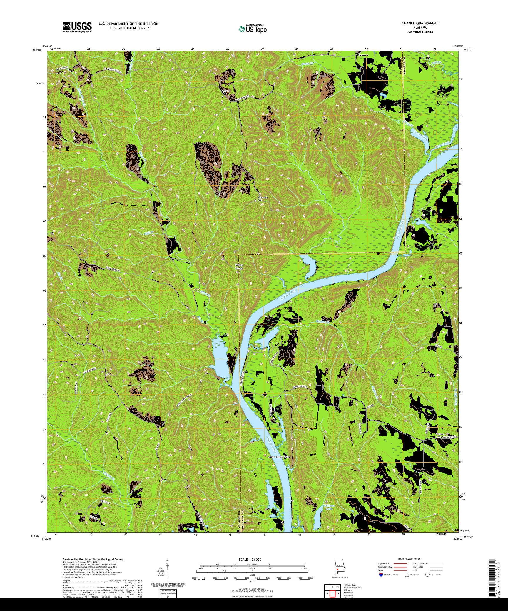 USGS US TOPO 7.5-MINUTE MAP FOR CHANCE, AL 2018