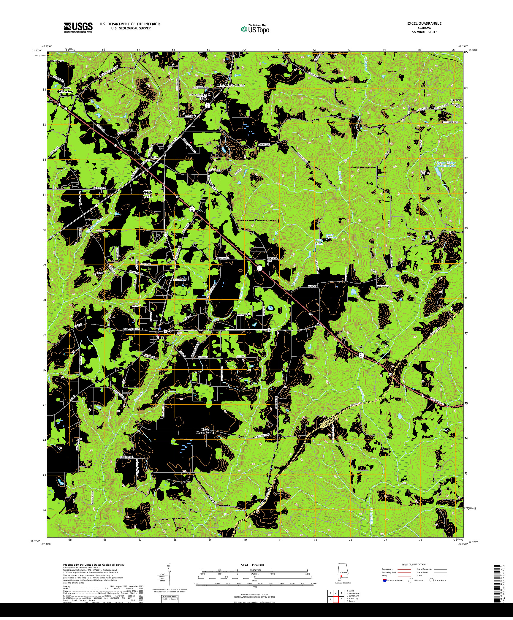 USGS US TOPO 7.5-MINUTE MAP FOR EXCEL, AL 2018