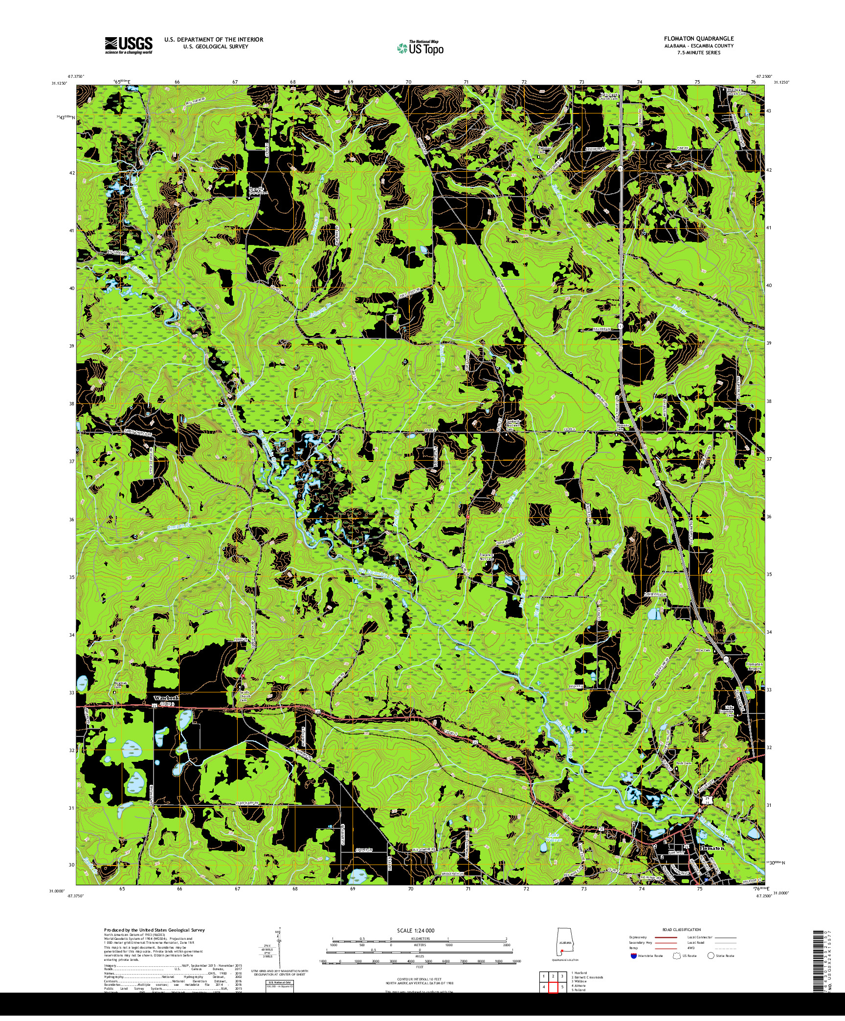 USGS US TOPO 7.5-MINUTE MAP FOR FLOMATON, AL 2018