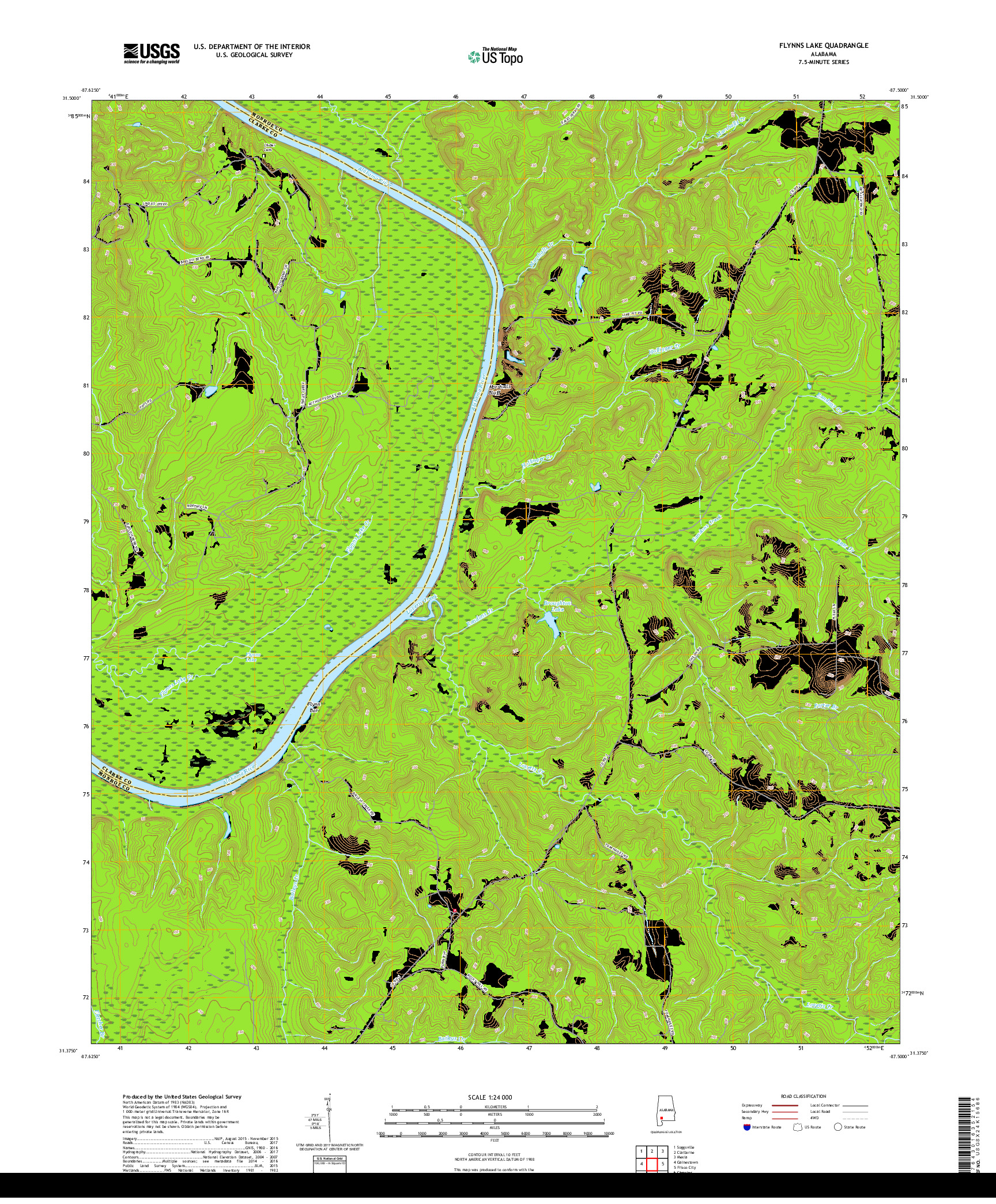 USGS US TOPO 7.5-MINUTE MAP FOR FLYNNS LAKE, AL 2018