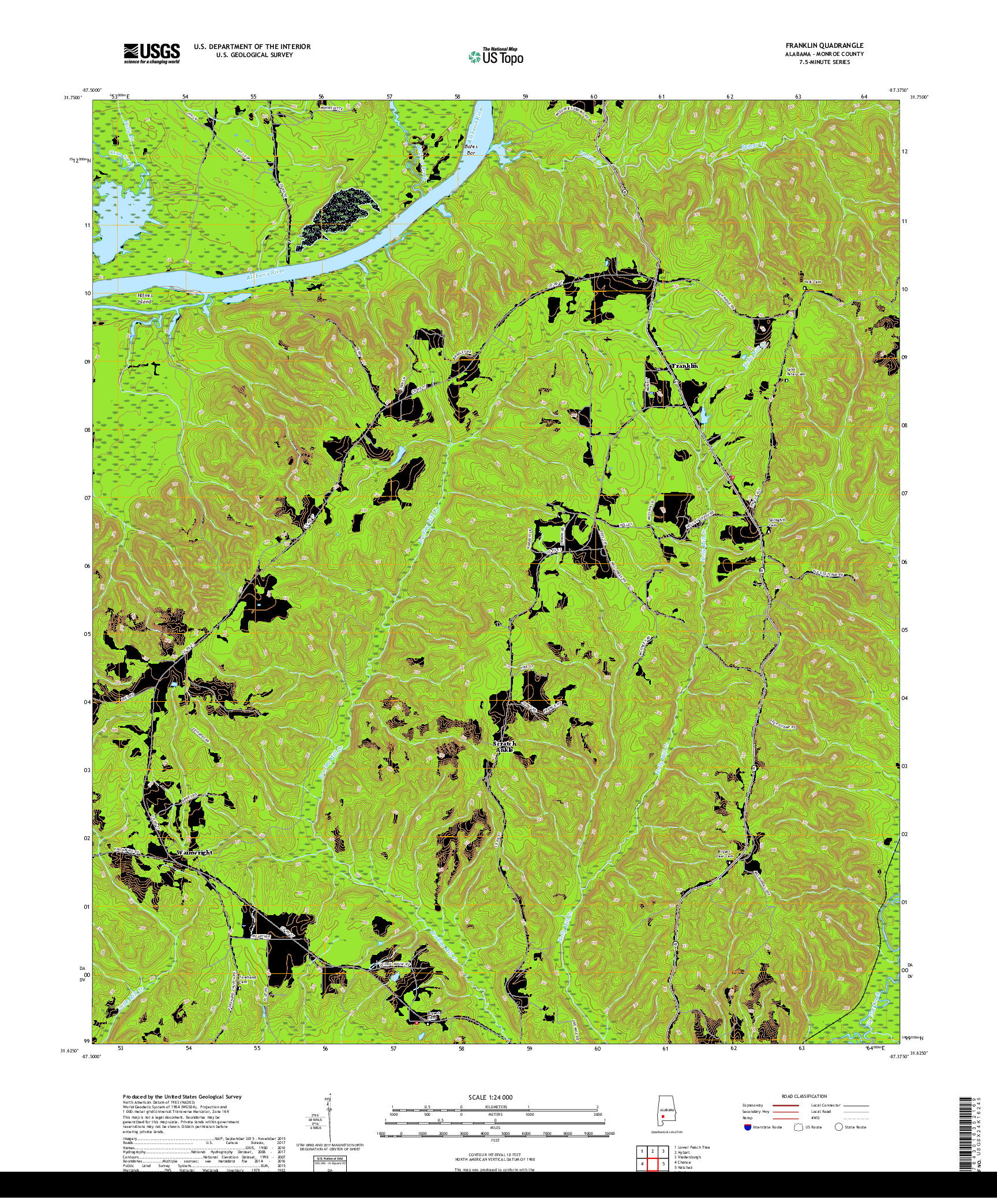 USGS US TOPO 7.5-MINUTE MAP FOR FRANKLIN, AL 2018