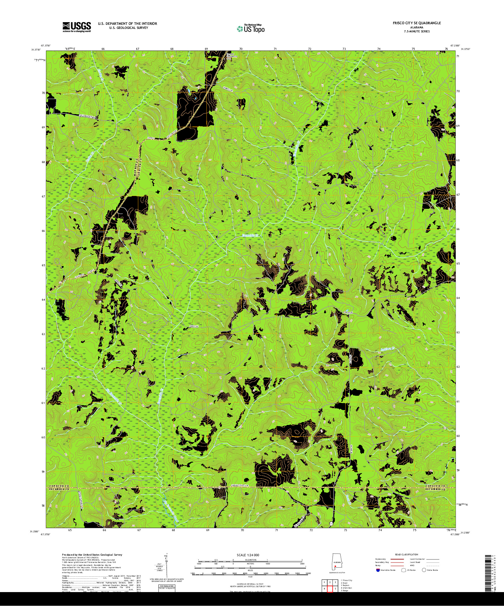 USGS US TOPO 7.5-MINUTE MAP FOR FRISCO CITY SE, AL 2018