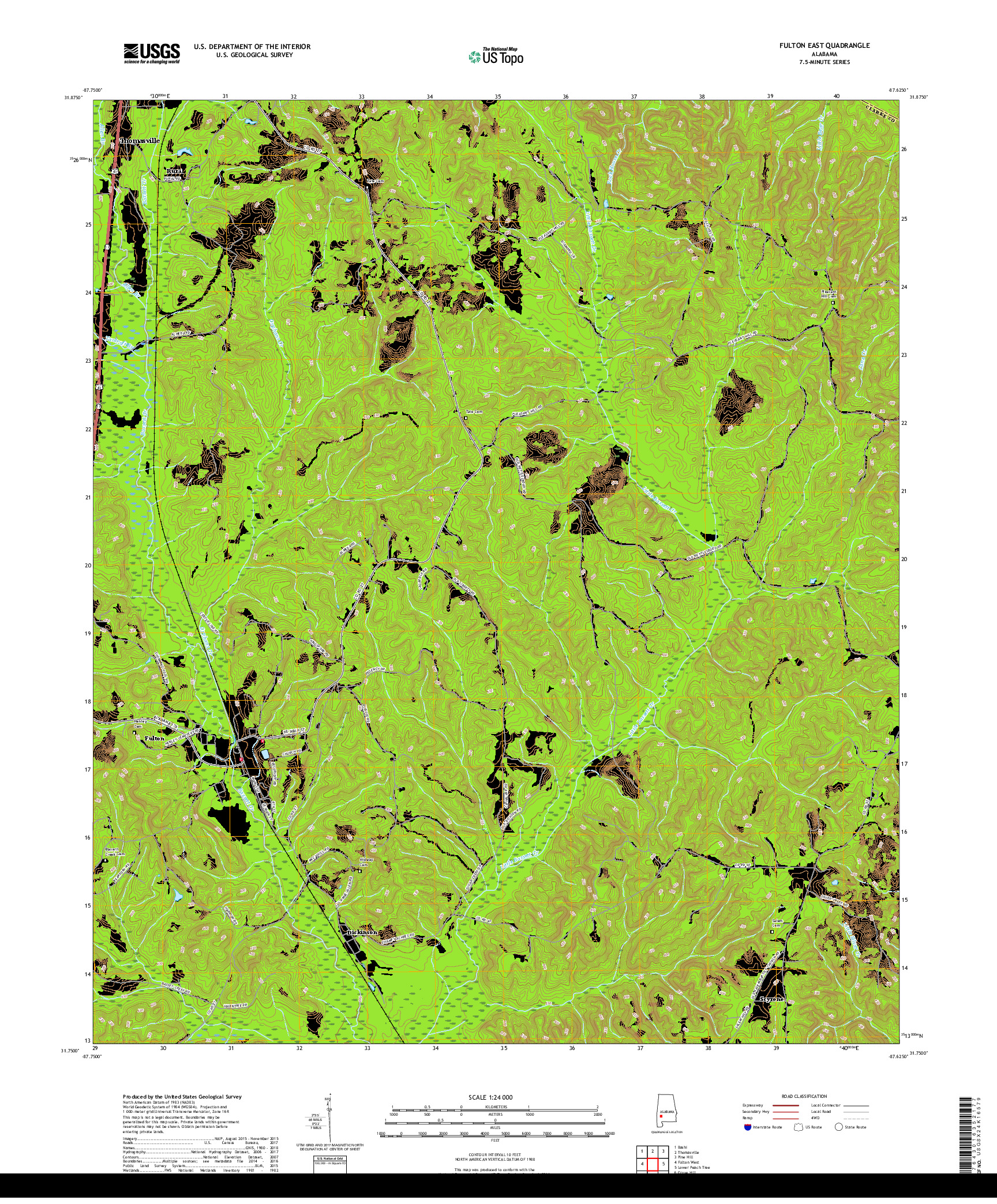 USGS US TOPO 7.5-MINUTE MAP FOR FULTON EAST, AL 2018