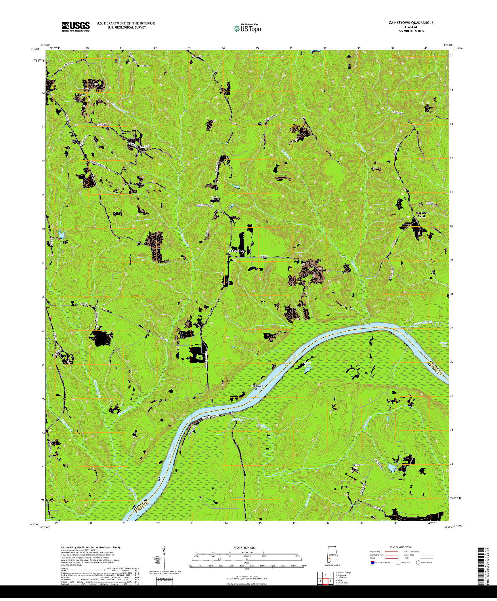 USGS US TOPO 7.5-MINUTE MAP FOR GAINESTOWN, AL 2018