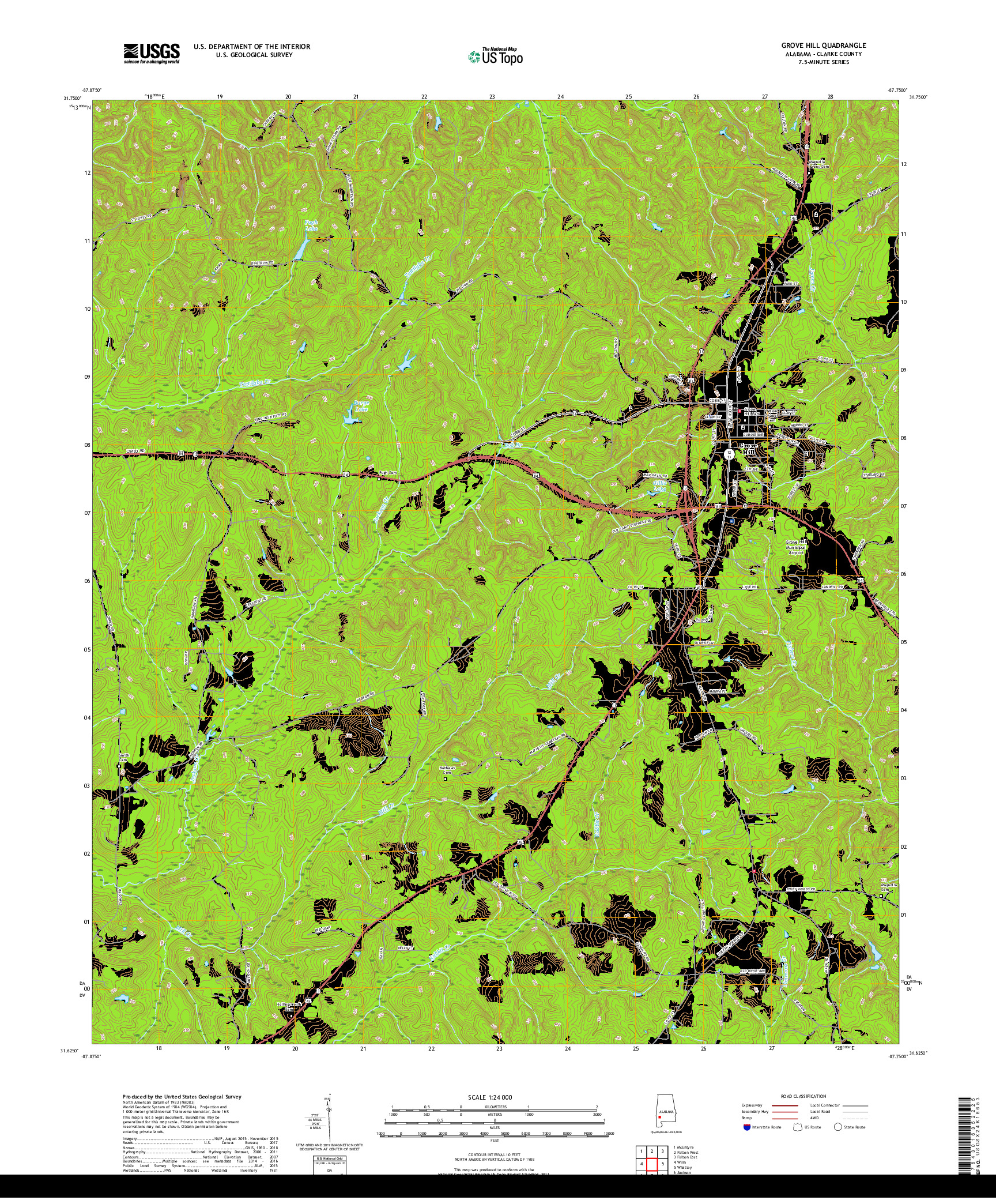 USGS US TOPO 7.5-MINUTE MAP FOR GROVE HILL, AL 2018