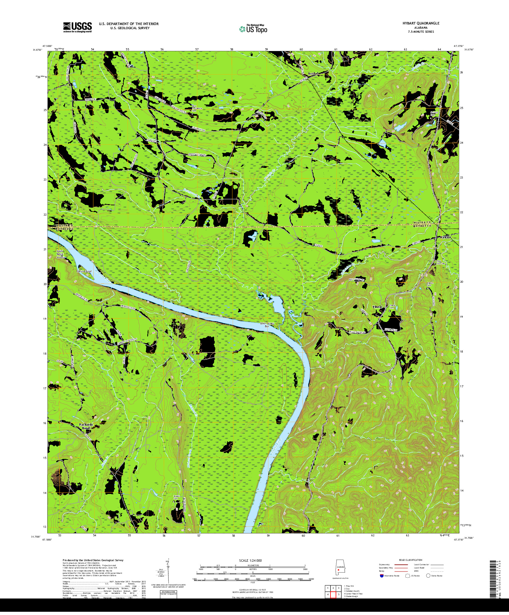 USGS US TOPO 7.5-MINUTE MAP FOR HYBART, AL 2018