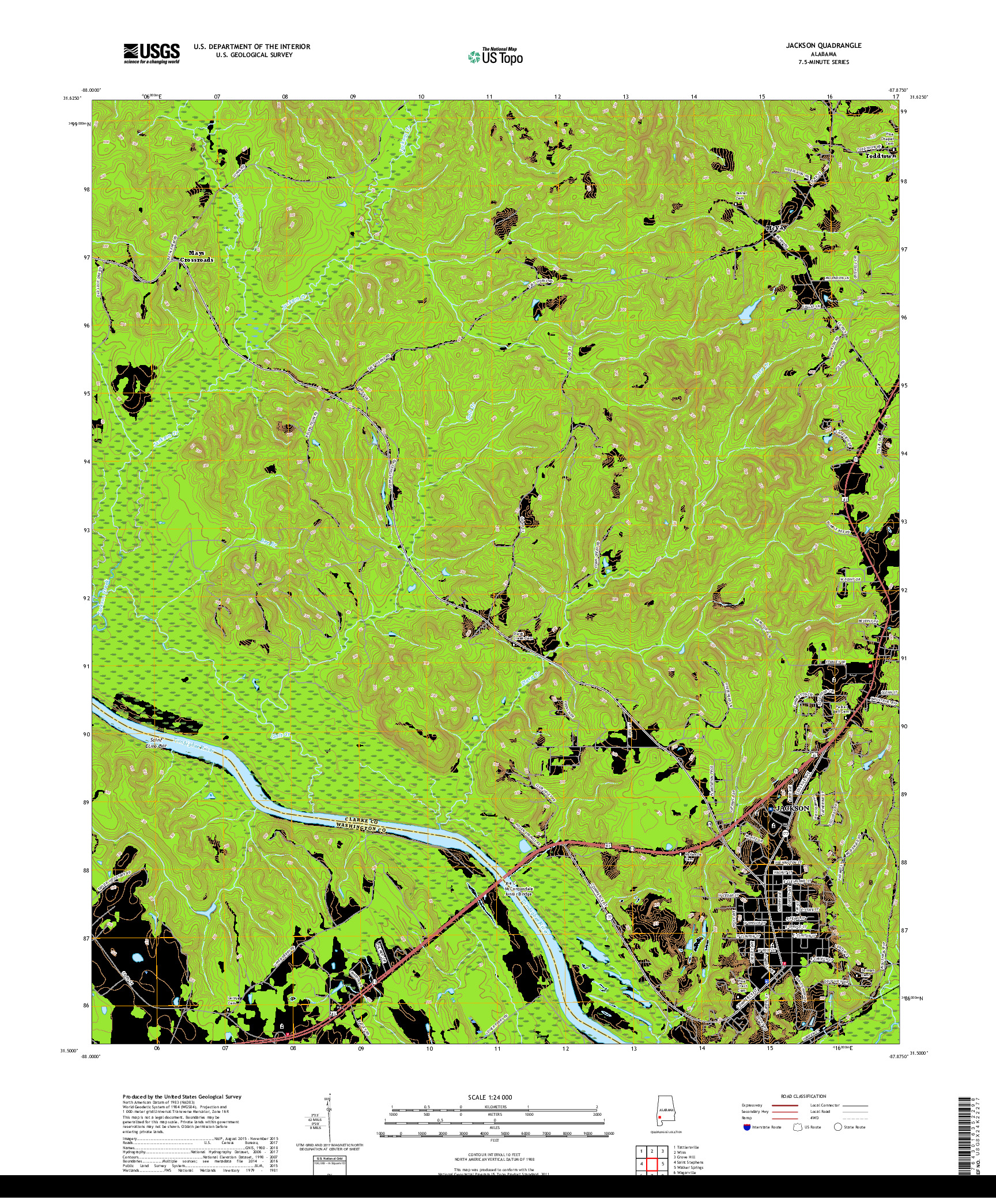 USGS US TOPO 7.5-MINUTE MAP FOR JACKSON, AL 2018