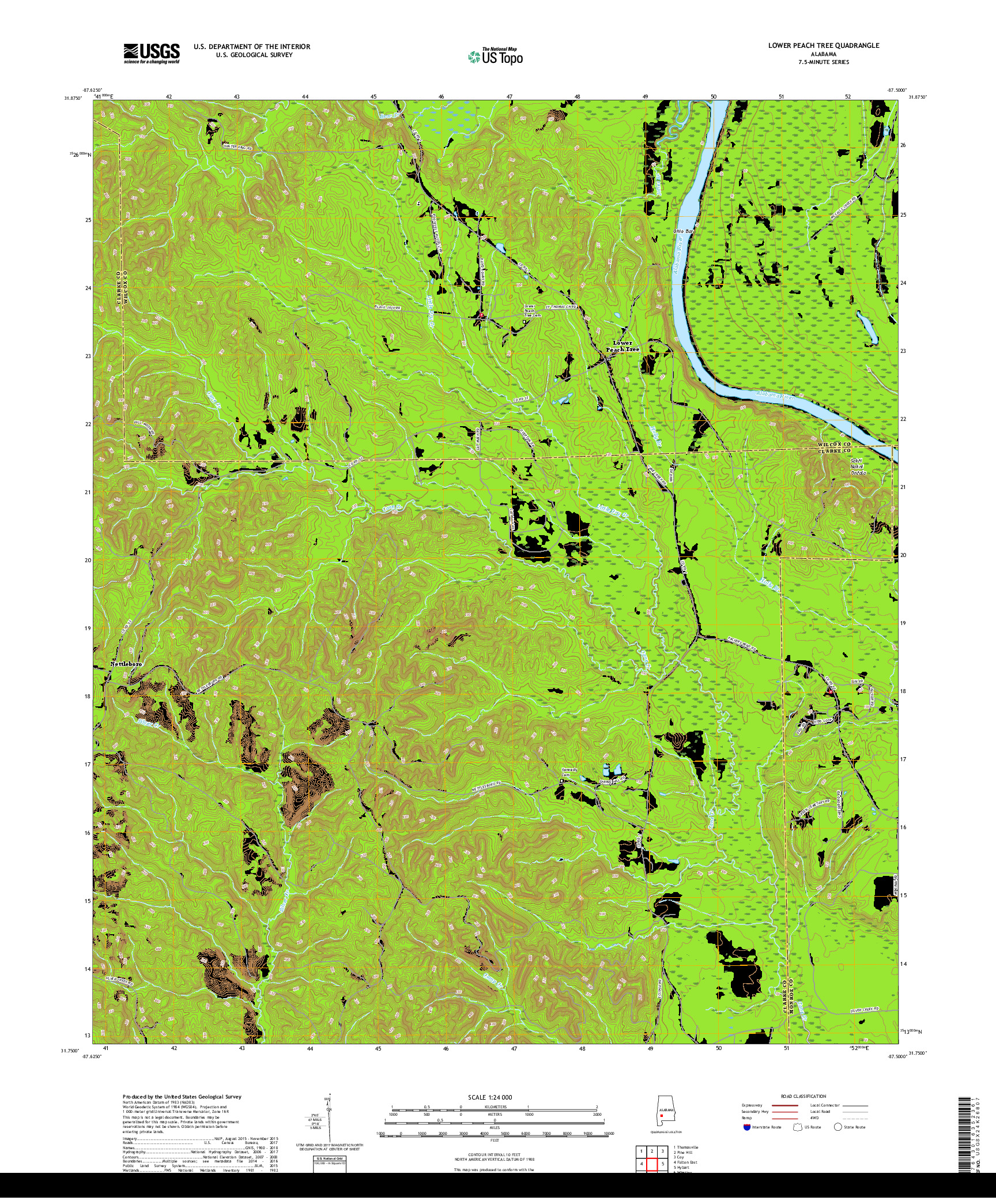 USGS US TOPO 7.5-MINUTE MAP FOR LOWER PEACH TREE, AL 2018