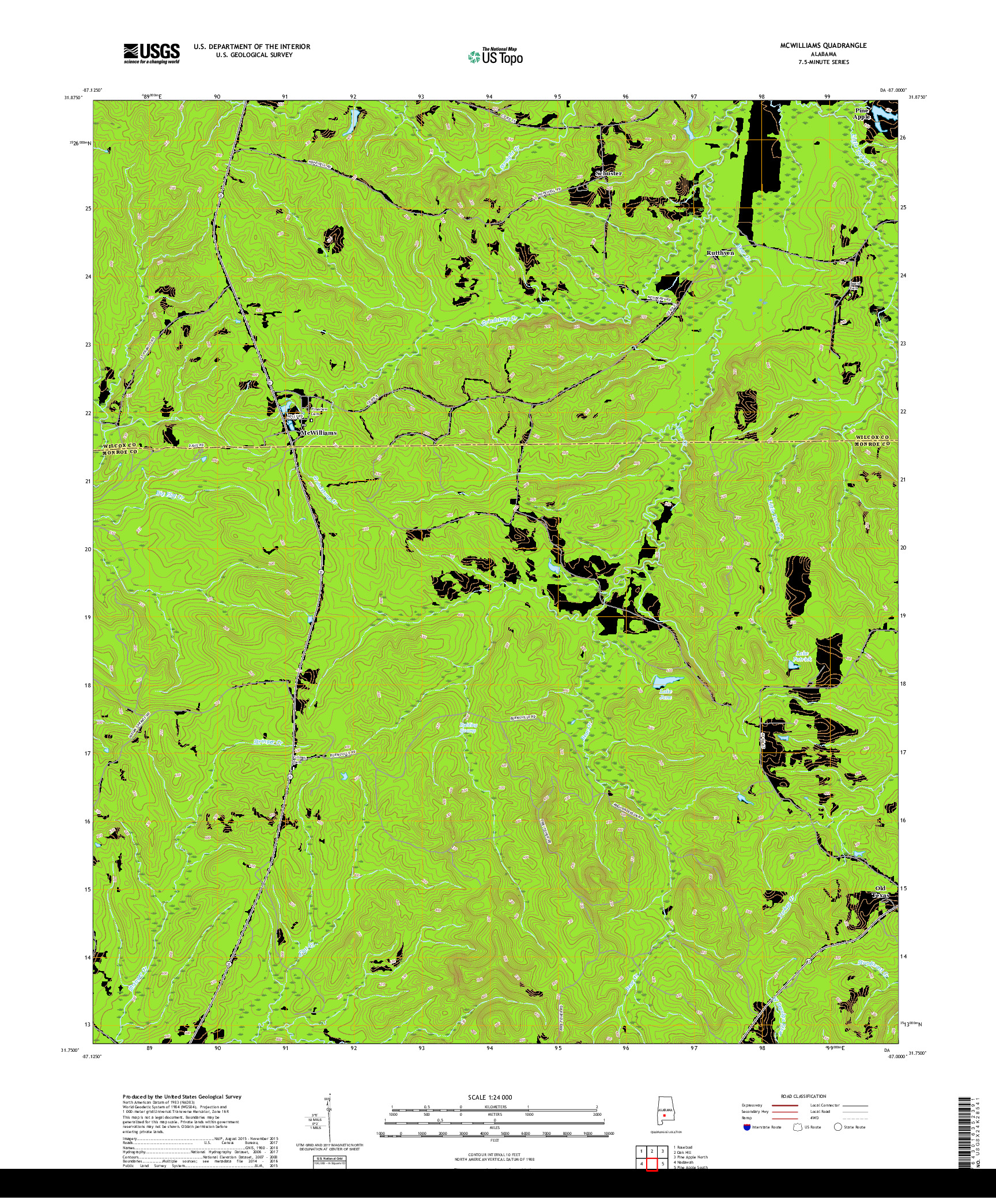 USGS US TOPO 7.5-MINUTE MAP FOR MCWILLIAMS, AL 2018