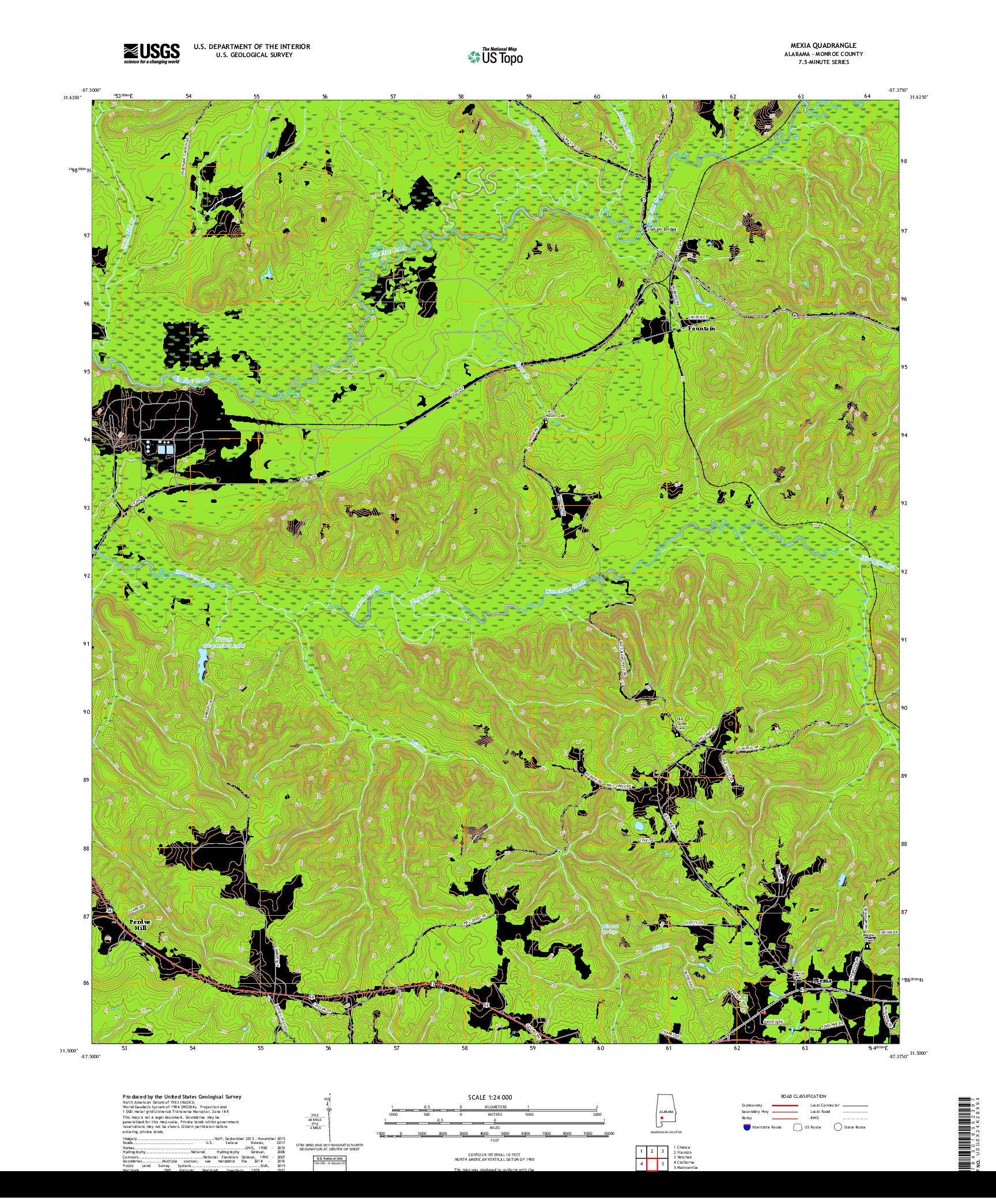 USGS US TOPO 7.5-MINUTE MAP FOR MEXIA, AL 2018