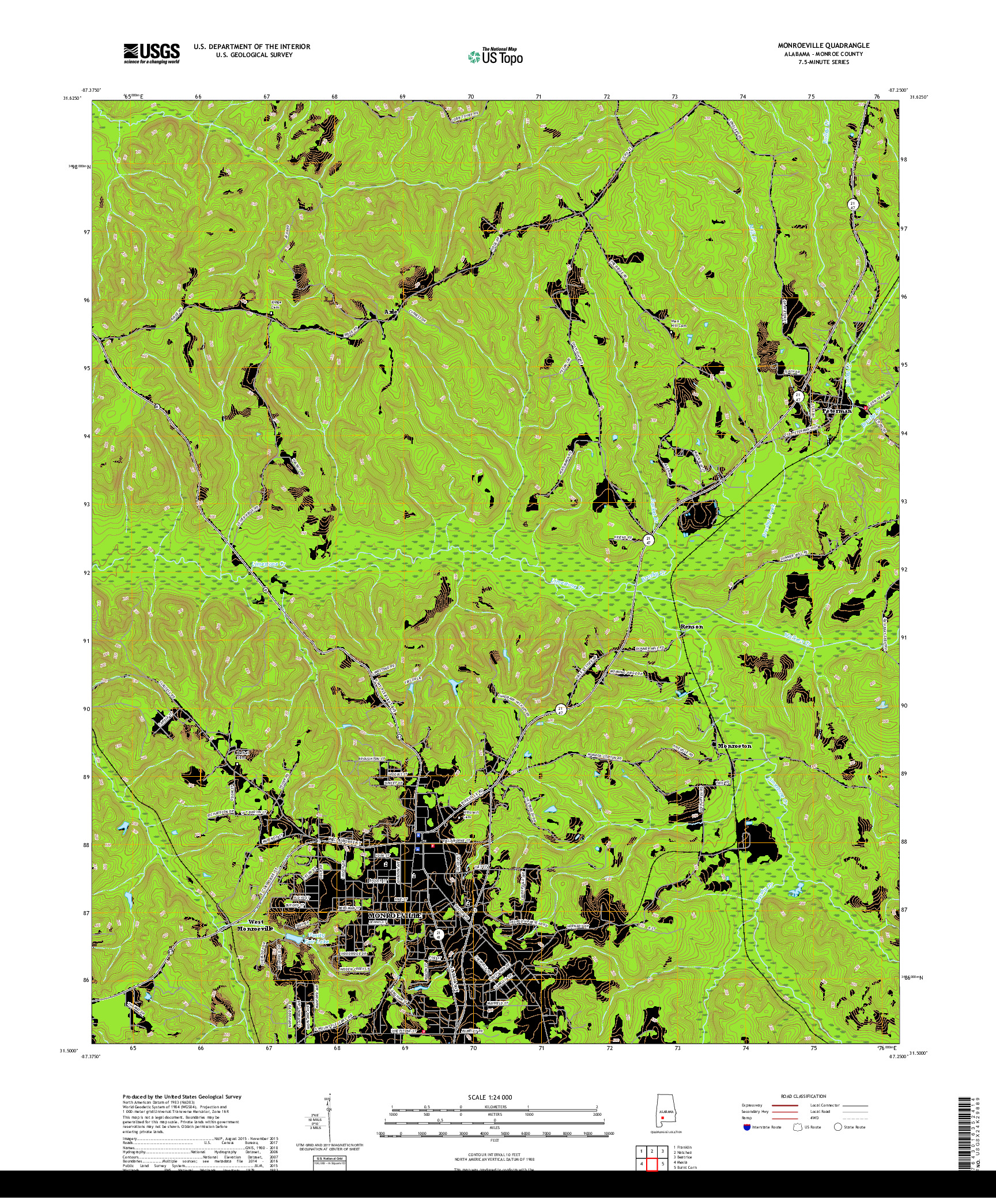 USGS US TOPO 7.5-MINUTE MAP FOR MONROEVILLE, AL 2018