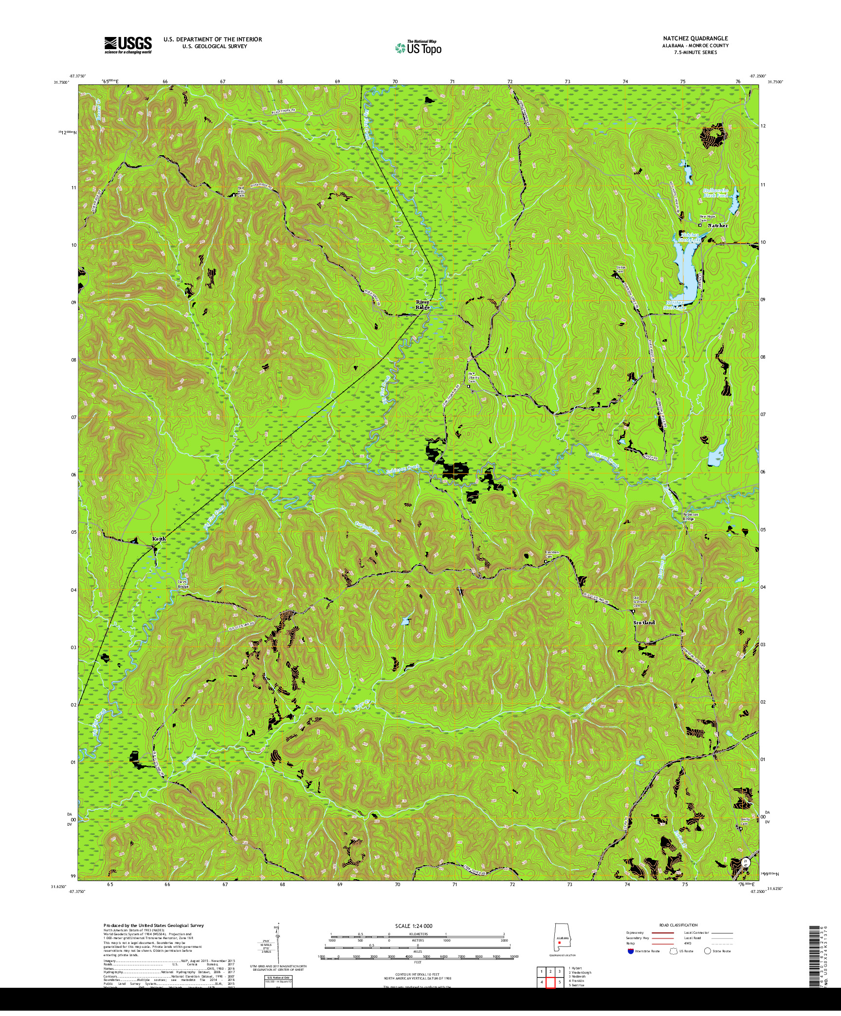 USGS US TOPO 7.5-MINUTE MAP FOR NATCHEZ, AL 2018