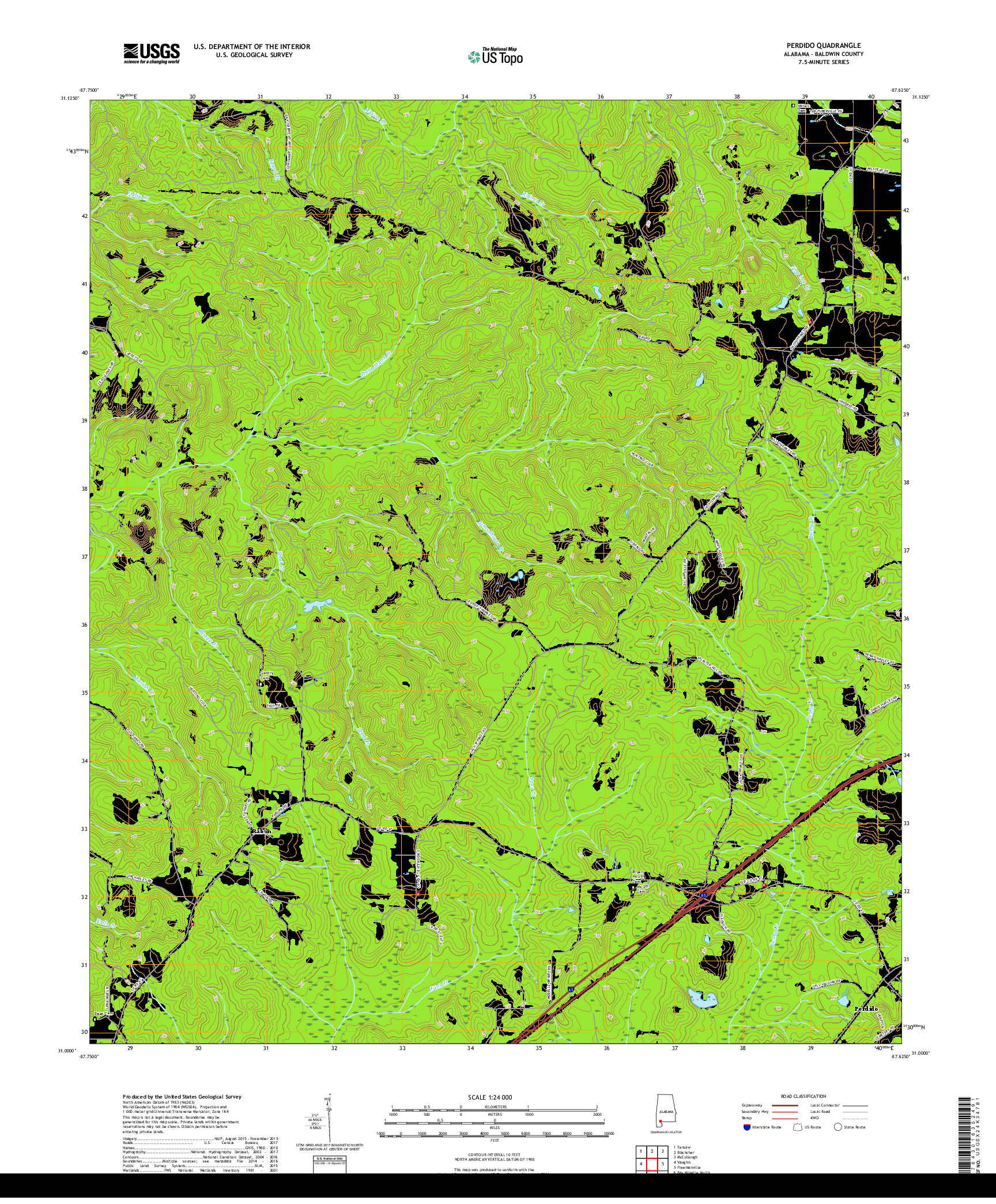 USGS US TOPO 7.5-MINUTE MAP FOR PERDIDO, AL 2018