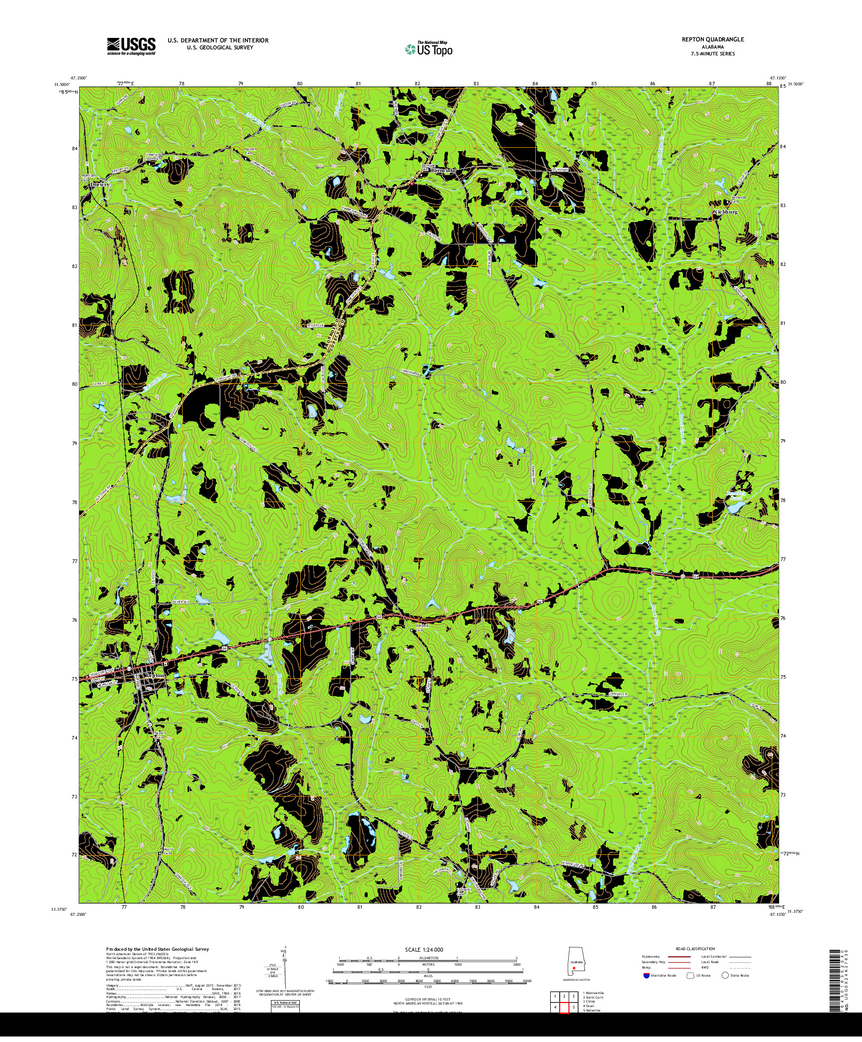 USGS US TOPO 7.5-MINUTE MAP FOR REPTON, AL 2018