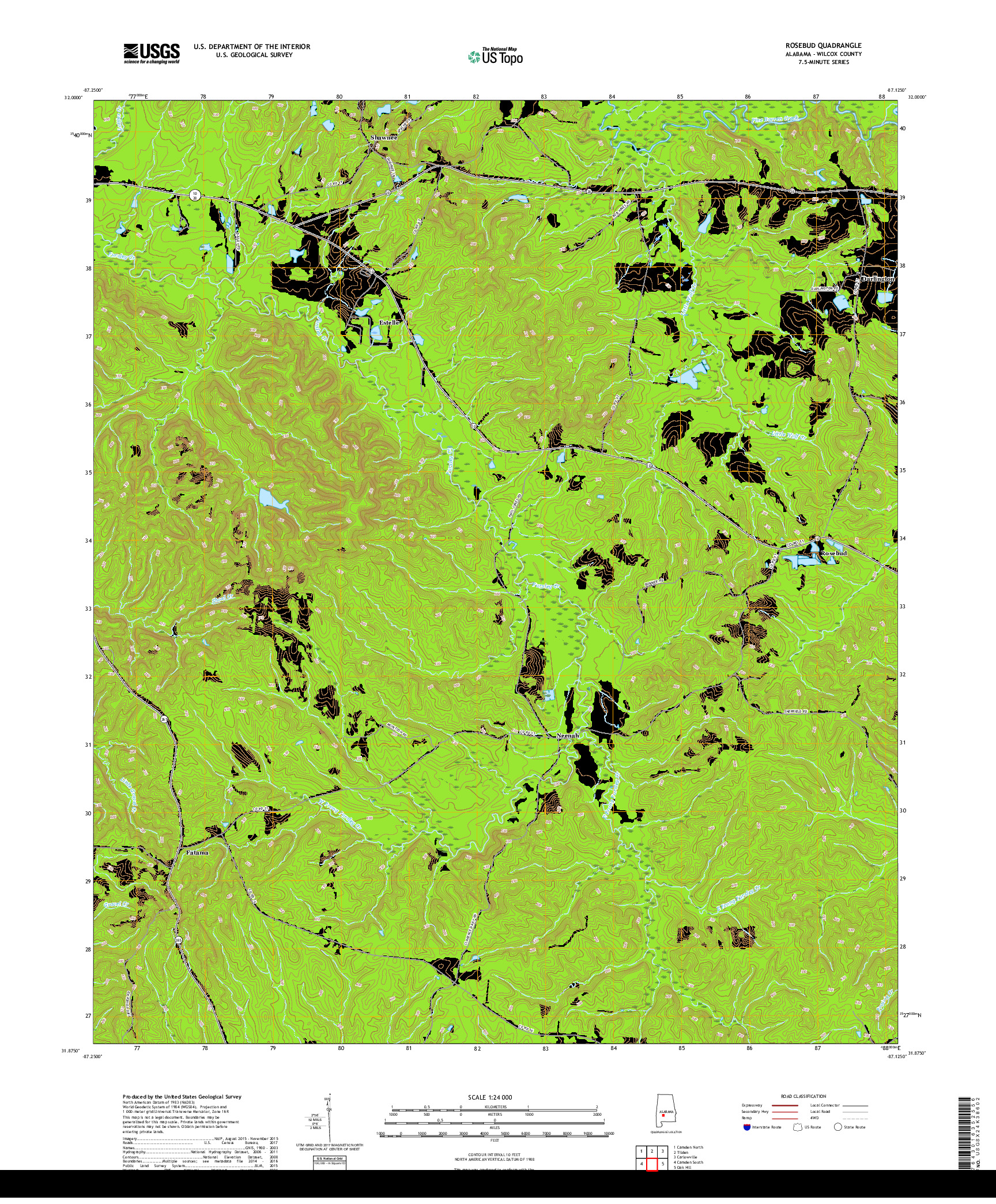USGS US TOPO 7.5-MINUTE MAP FOR ROSEBUD, AL 2018