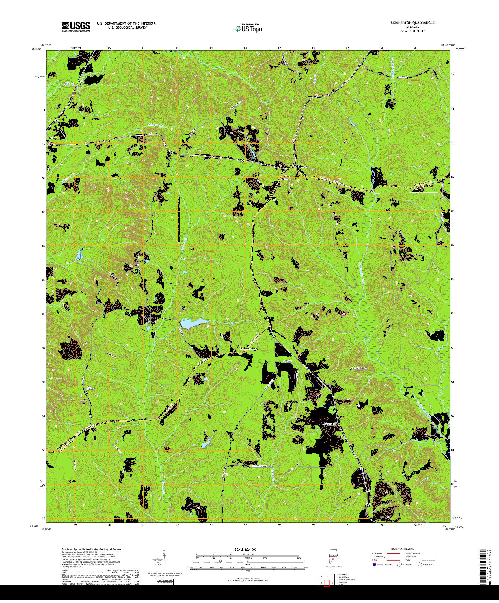 USGS US TOPO 7.5-MINUTE MAP FOR SKINNERTON, AL 2018