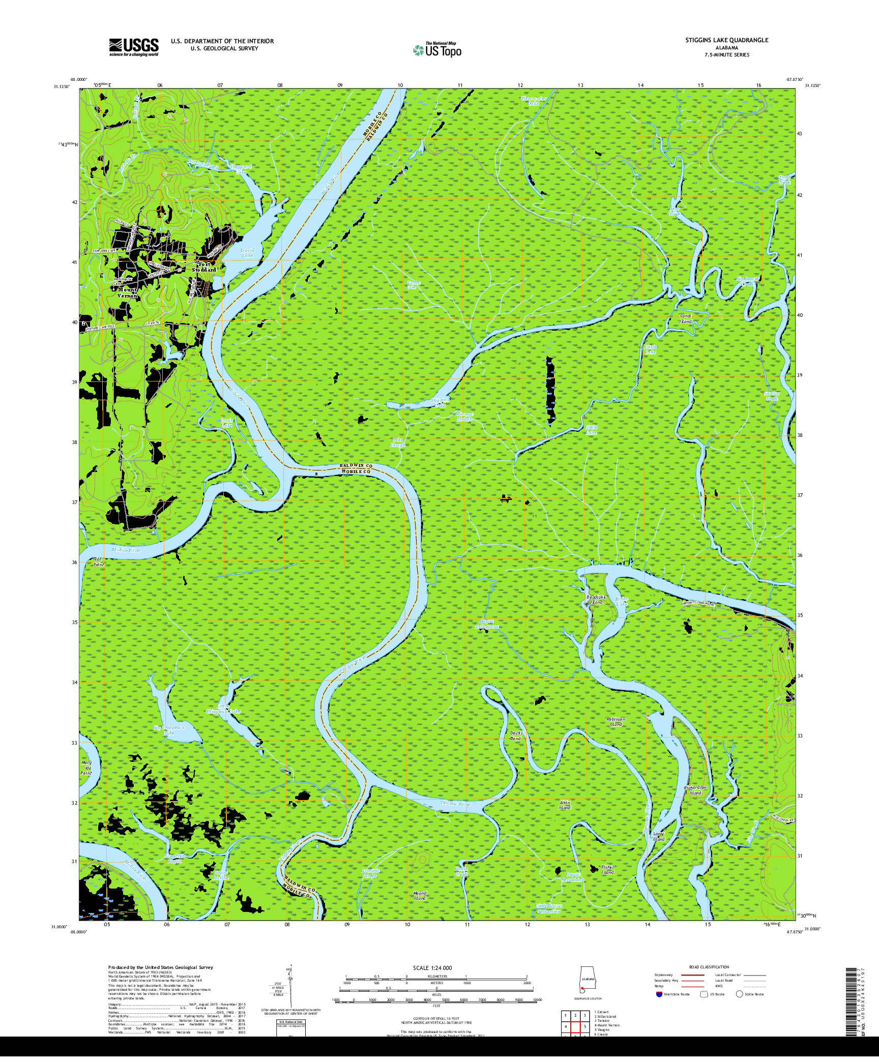 USGS US TOPO 7.5-MINUTE MAP FOR STIGGINS LAKE, AL 2018