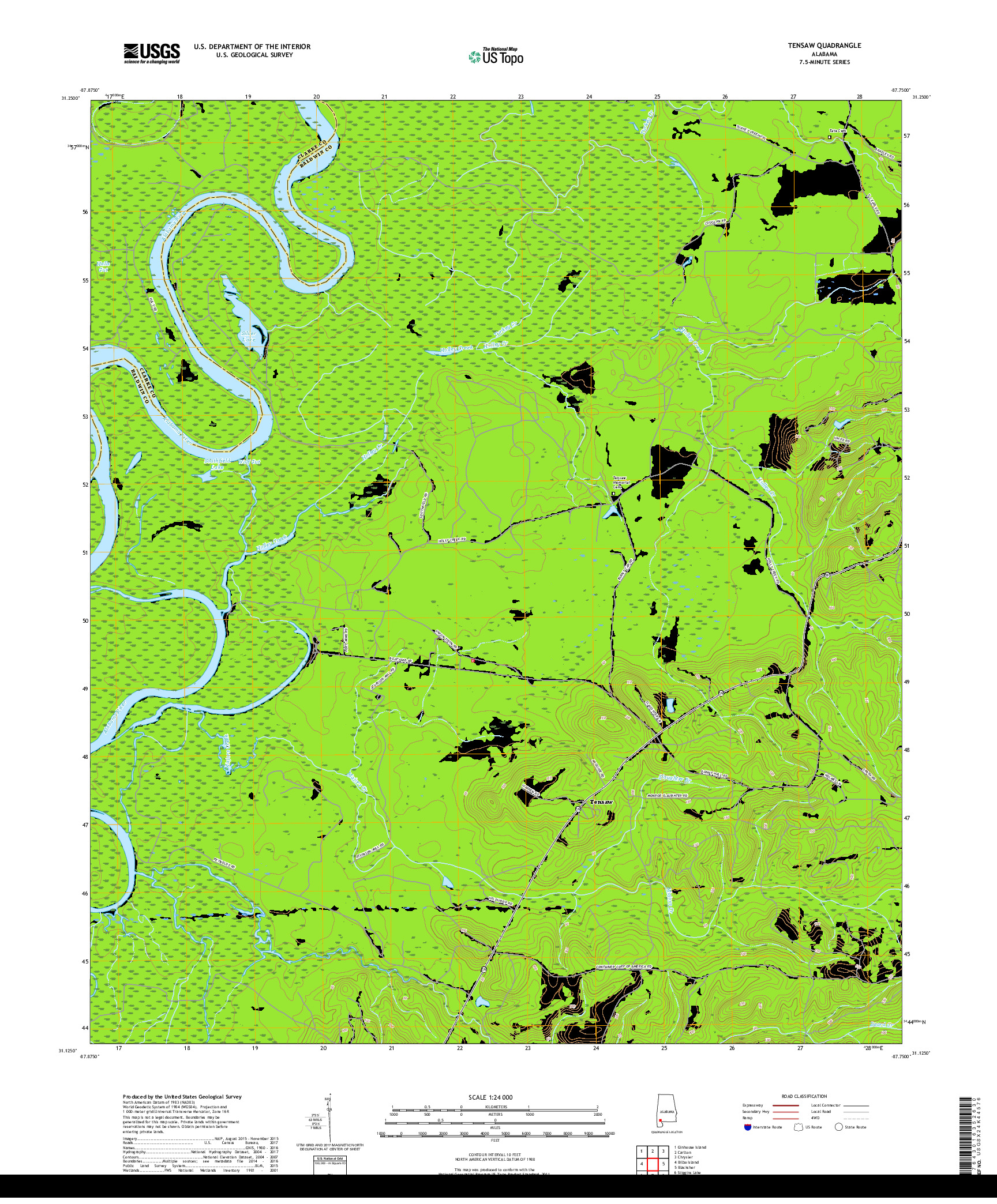 USGS US TOPO 7.5-MINUTE MAP FOR TENSAW, AL 2018