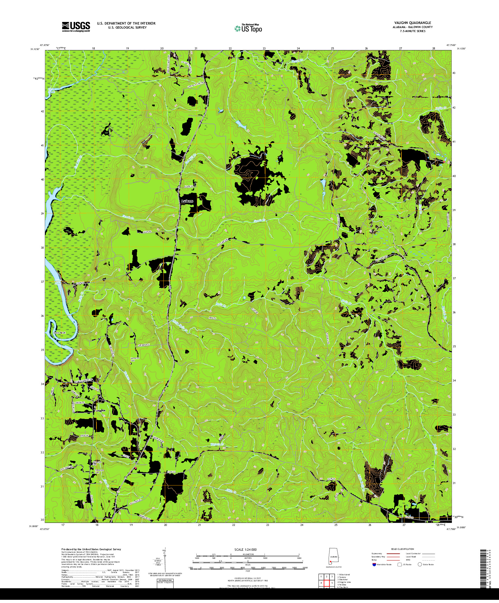 USGS US TOPO 7.5-MINUTE MAP FOR VAUGHN, AL 2018