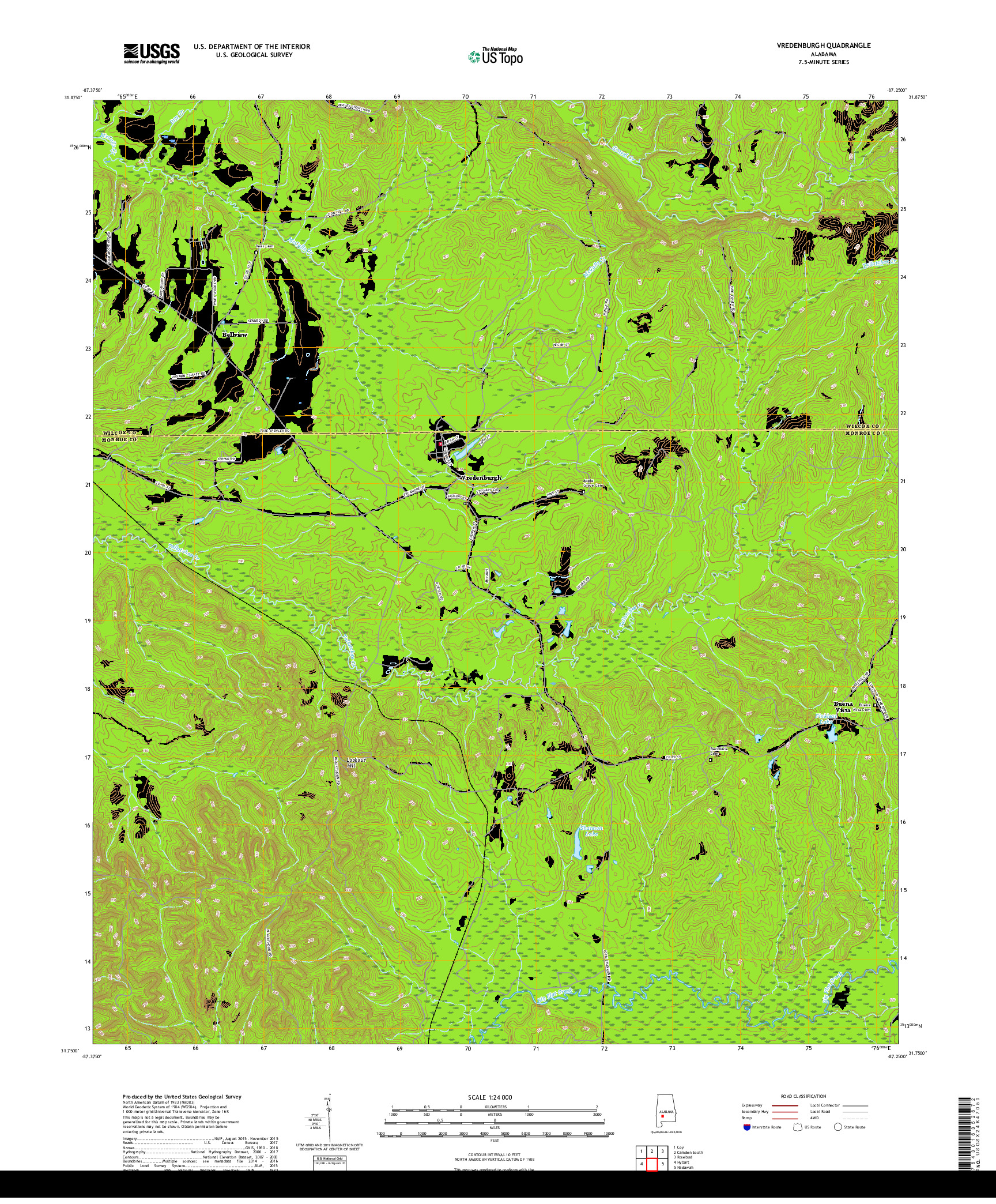 USGS US TOPO 7.5-MINUTE MAP FOR VREDENBURGH, AL 2018
