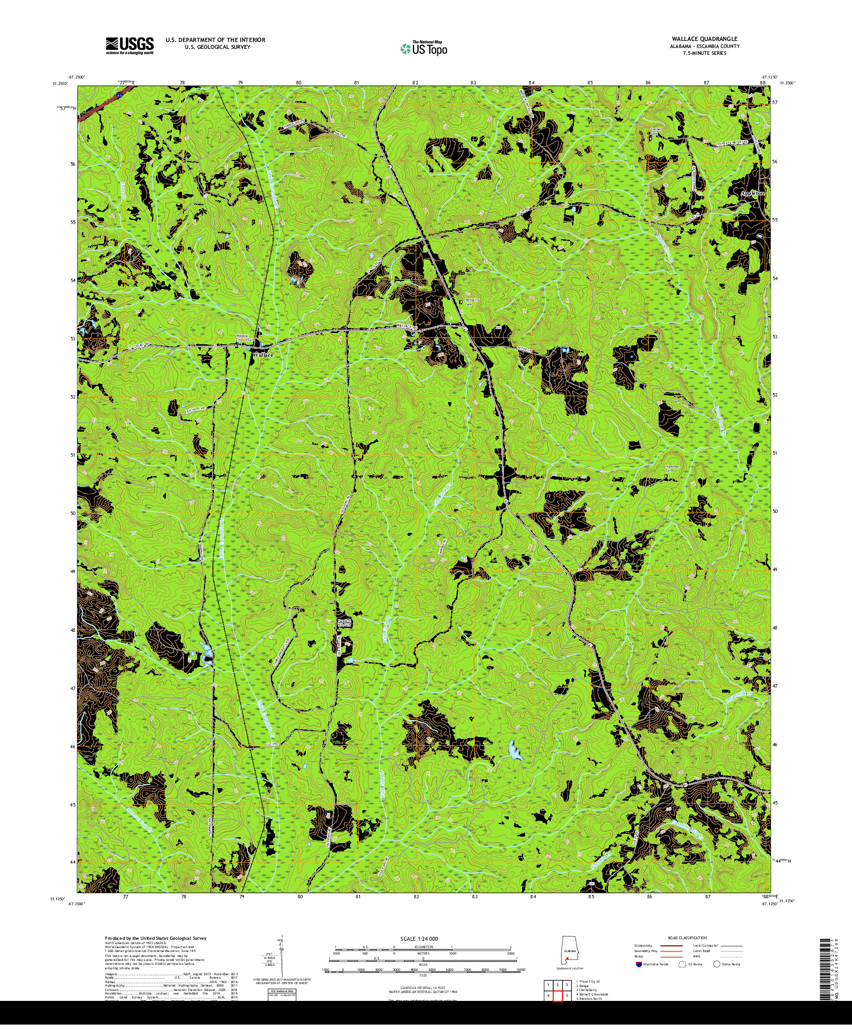 USGS US TOPO 7.5-MINUTE MAP FOR WALLACE, AL 2018