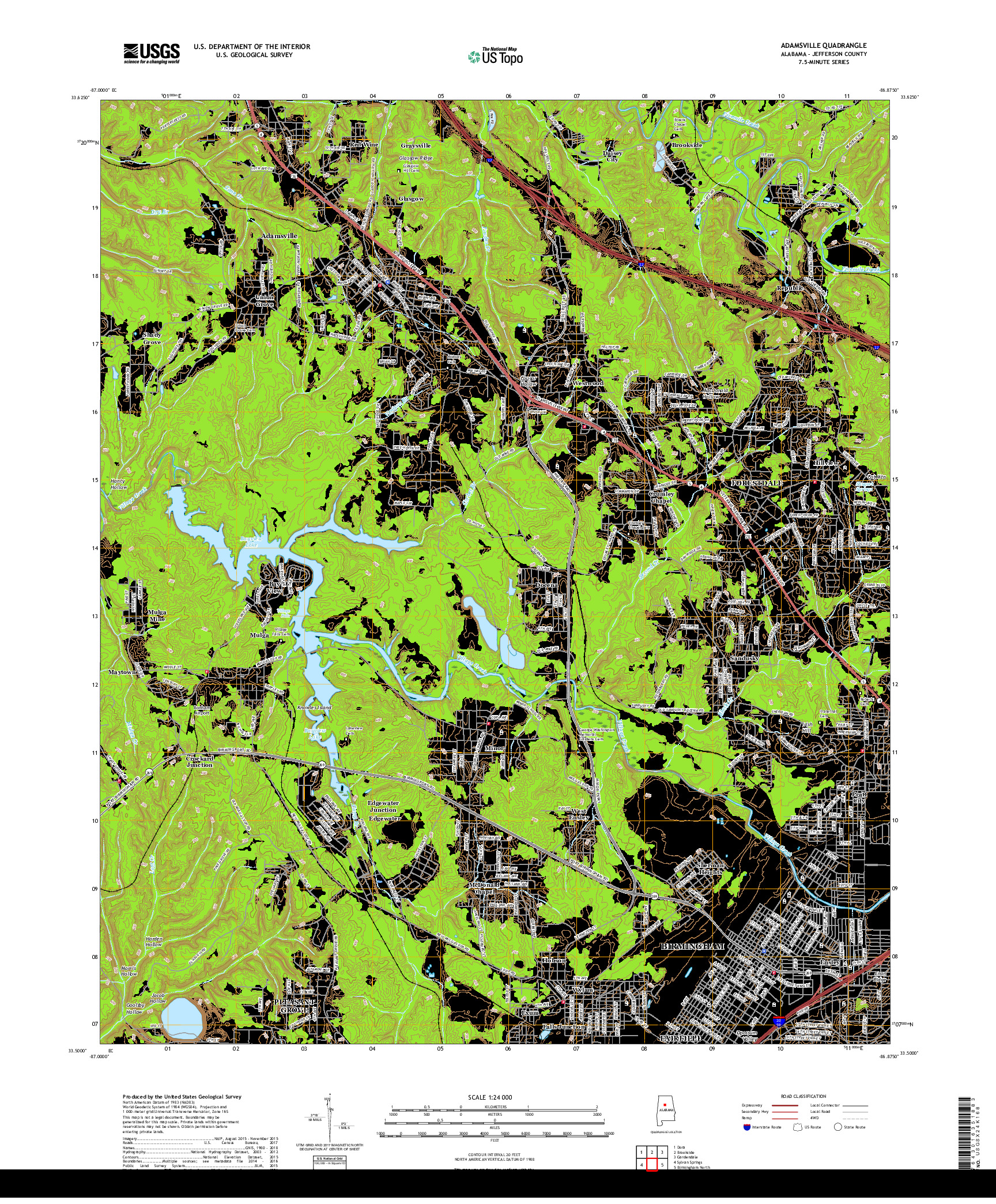 USGS US TOPO 7.5-MINUTE MAP FOR ADAMSVILLE, AL 2018