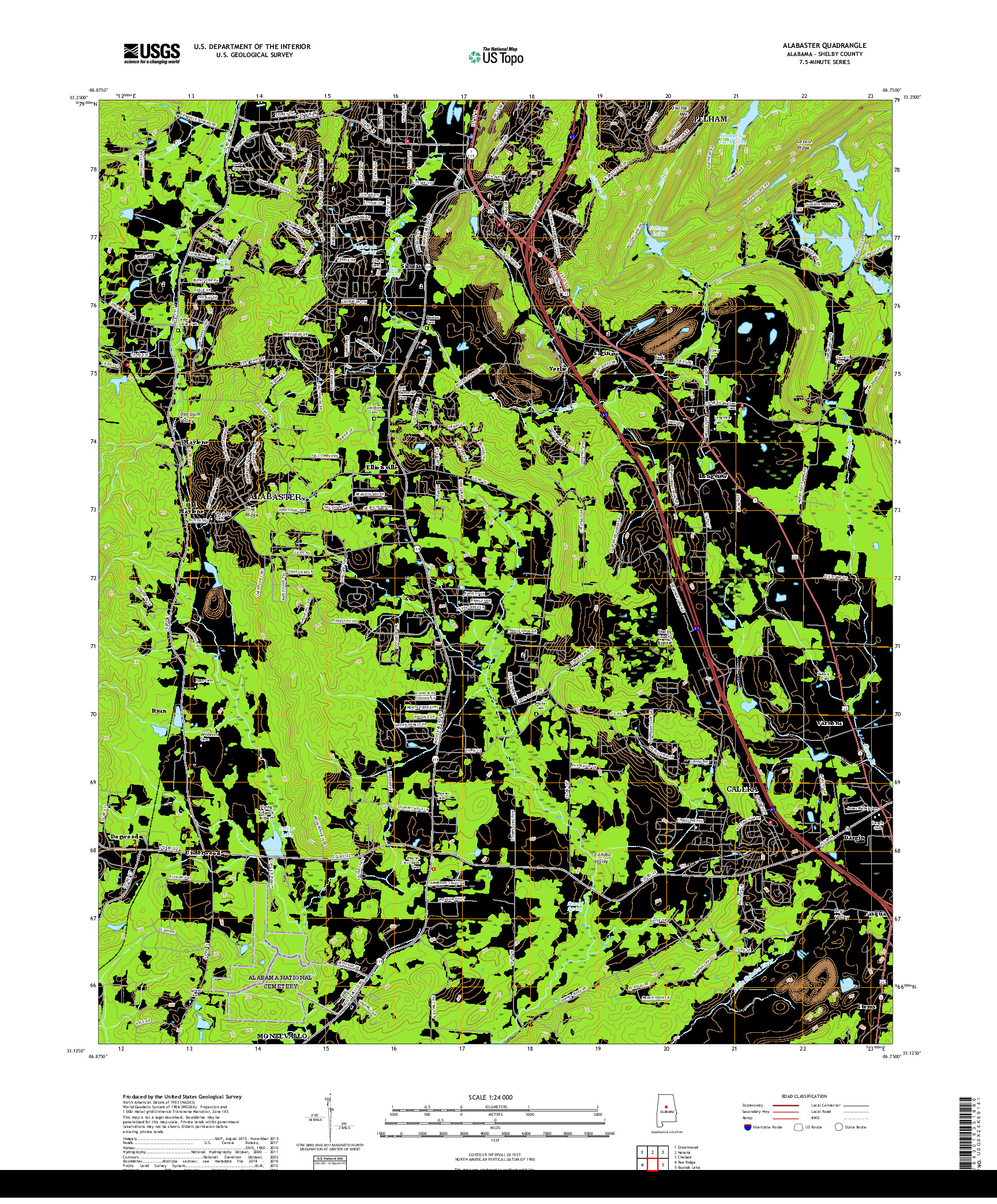 USGS US TOPO 7.5-MINUTE MAP FOR ALABASTER, AL 2018