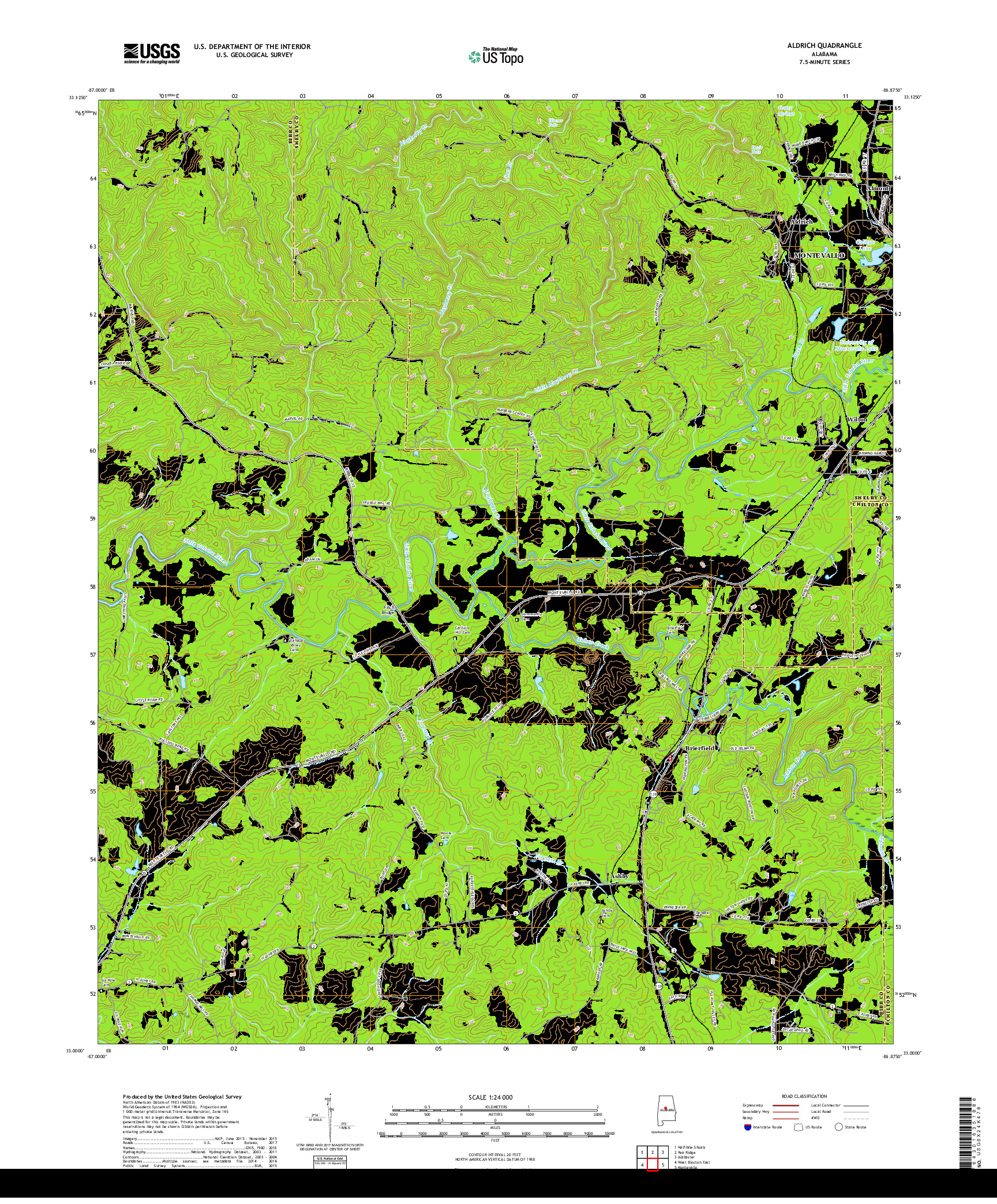 USGS US TOPO 7.5-MINUTE MAP FOR ALDRICH, AL 2018