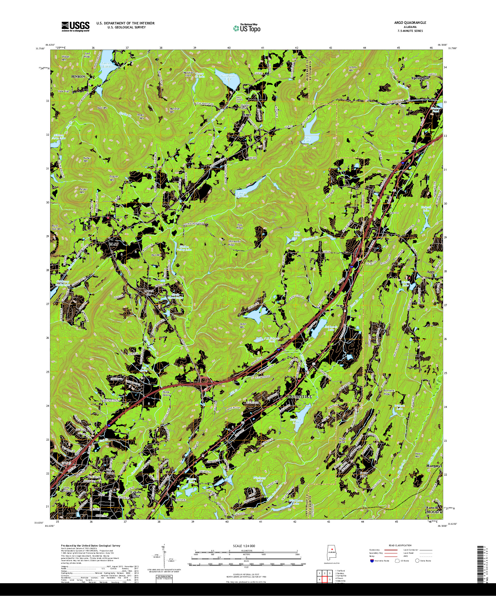 USGS US TOPO 7.5-MINUTE MAP FOR ARGO, AL 2018