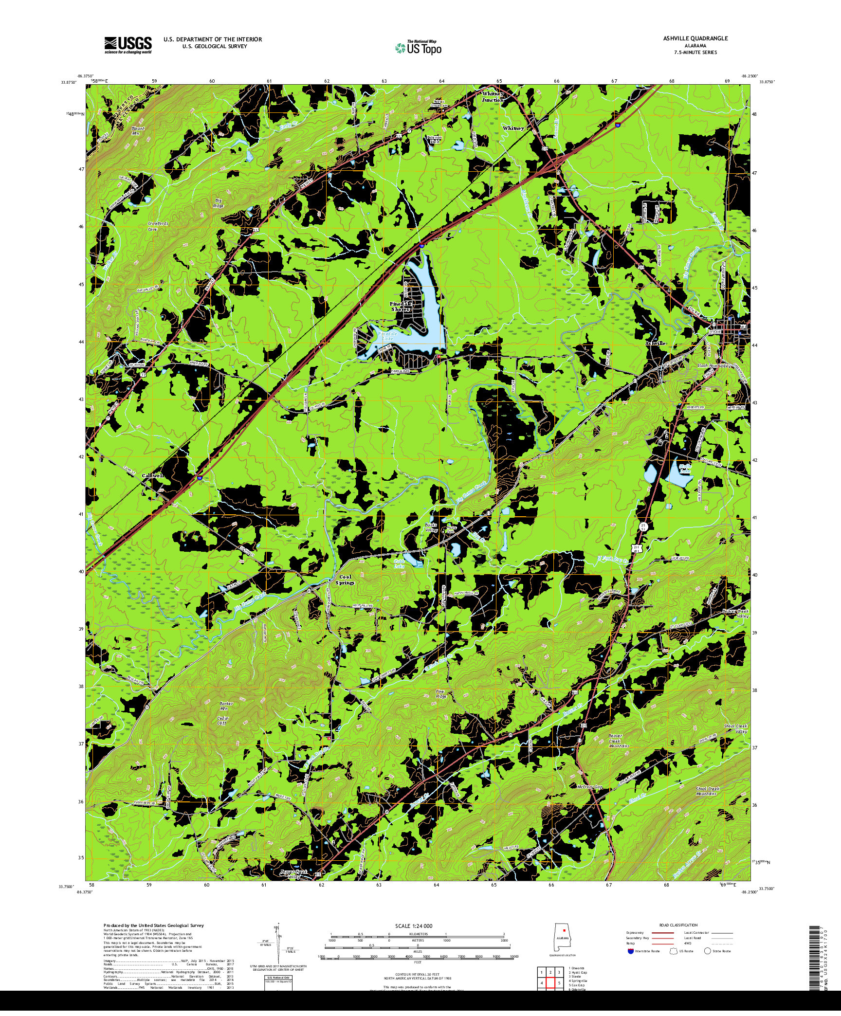 USGS US TOPO 7.5-MINUTE MAP FOR ASHVILLE, AL 2018