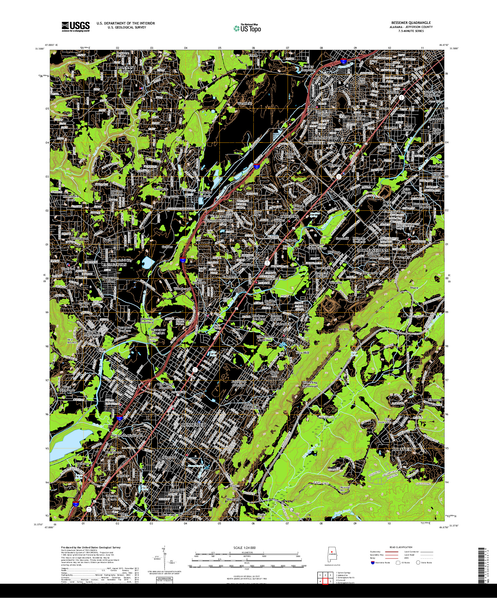 USGS US TOPO 7.5-MINUTE MAP FOR BESSEMER, AL 2018