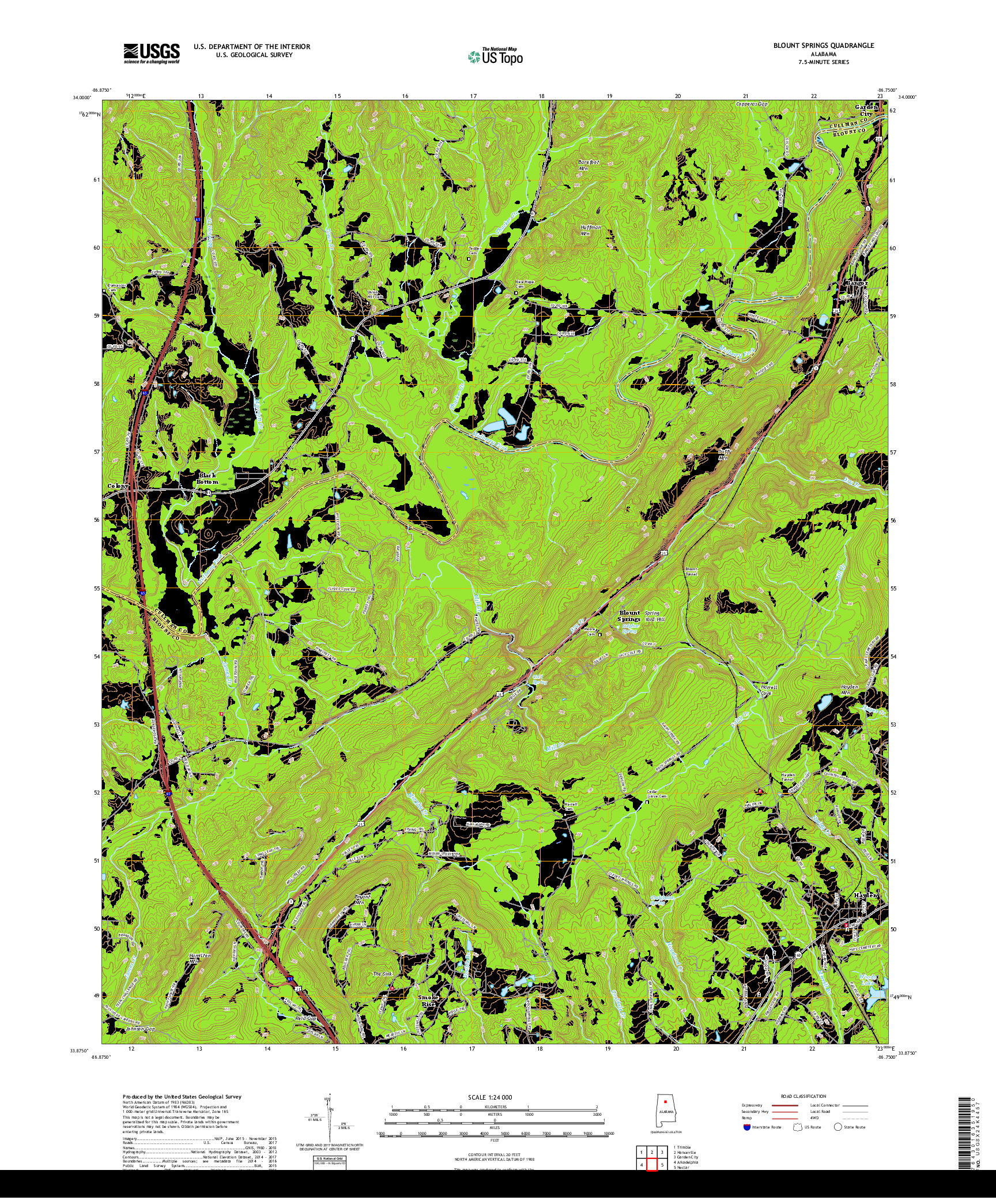 USGS US TOPO 7.5-MINUTE MAP FOR BLOUNT SPRINGS, AL 2018