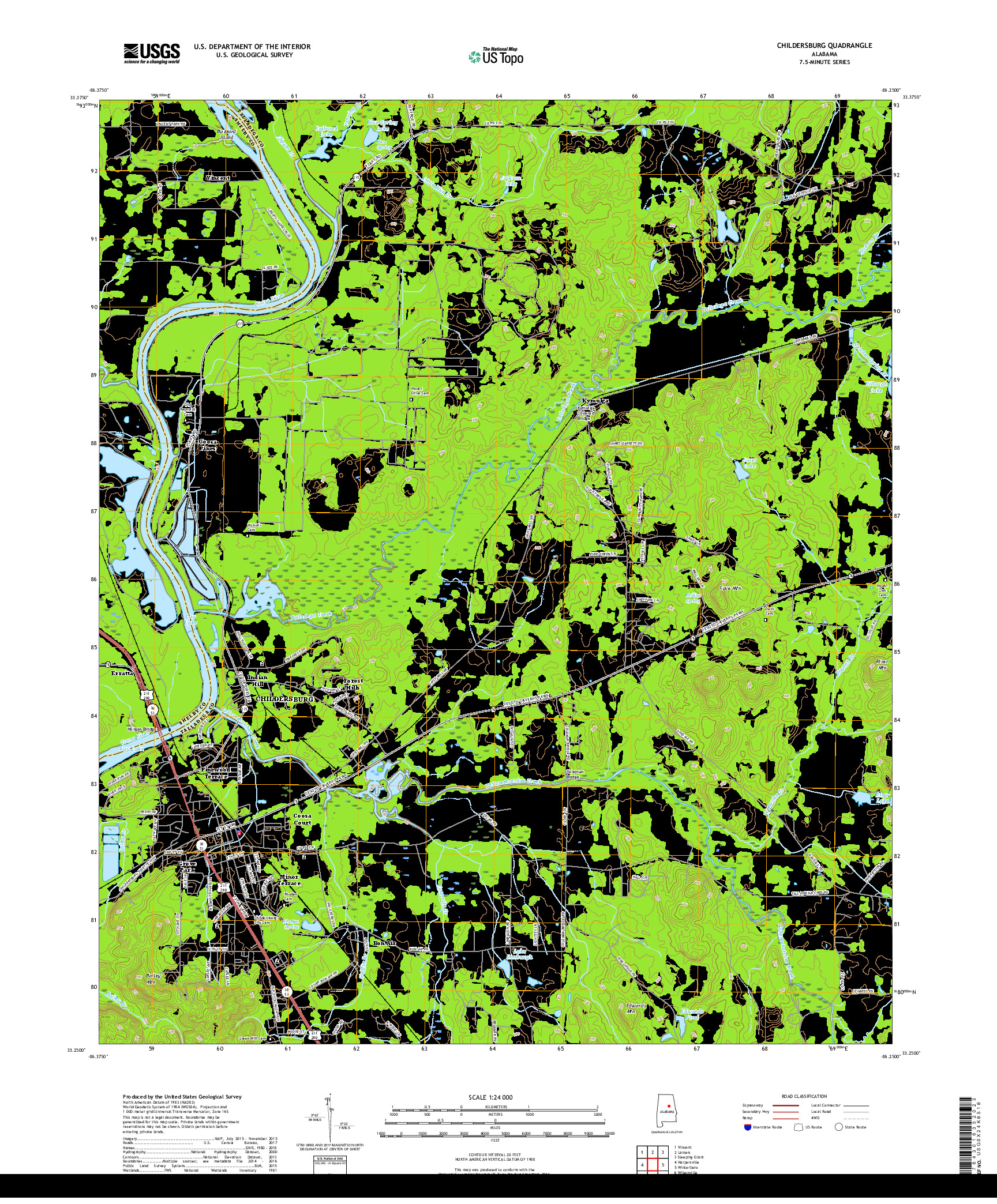 USGS US TOPO 7.5-MINUTE MAP FOR CHILDERSBURG, AL 2018
