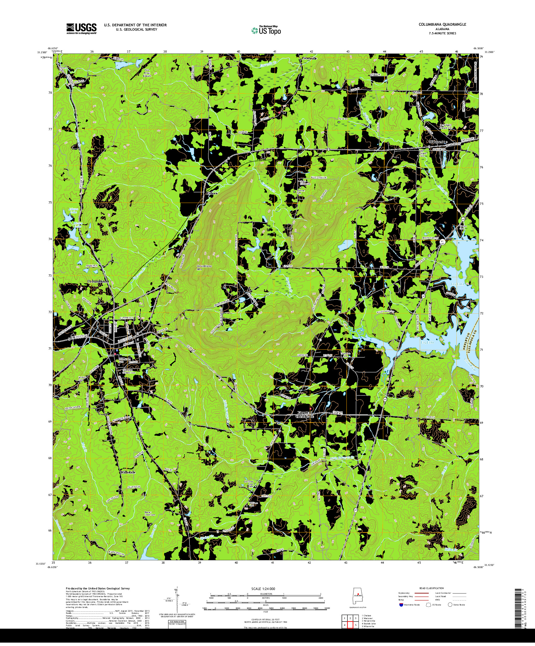 USGS US TOPO 7.5-MINUTE MAP FOR COLUMBIANA, AL 2018