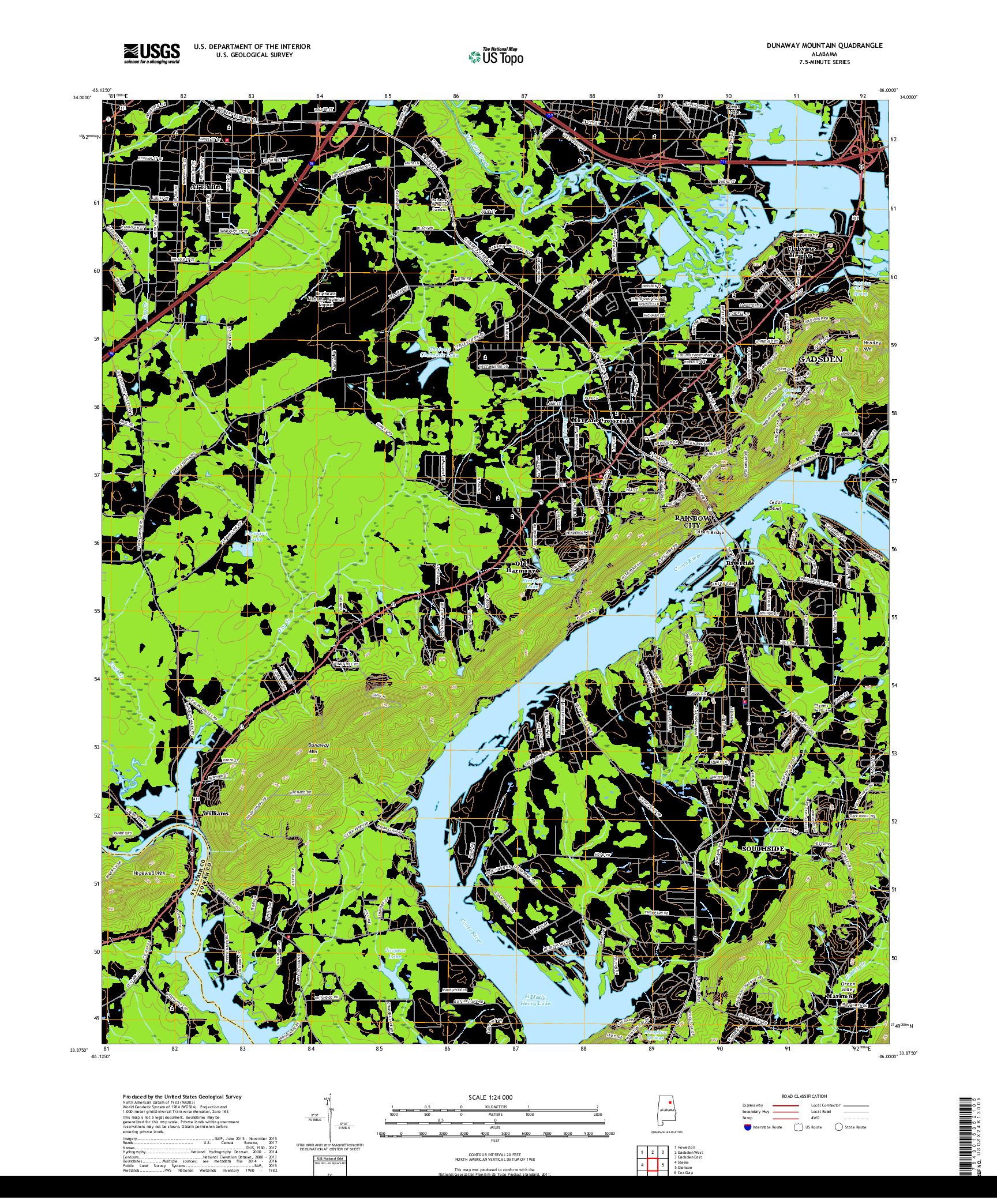 USGS US TOPO 7.5-MINUTE MAP FOR DUNAWAY MOUNTAIN, AL 2018