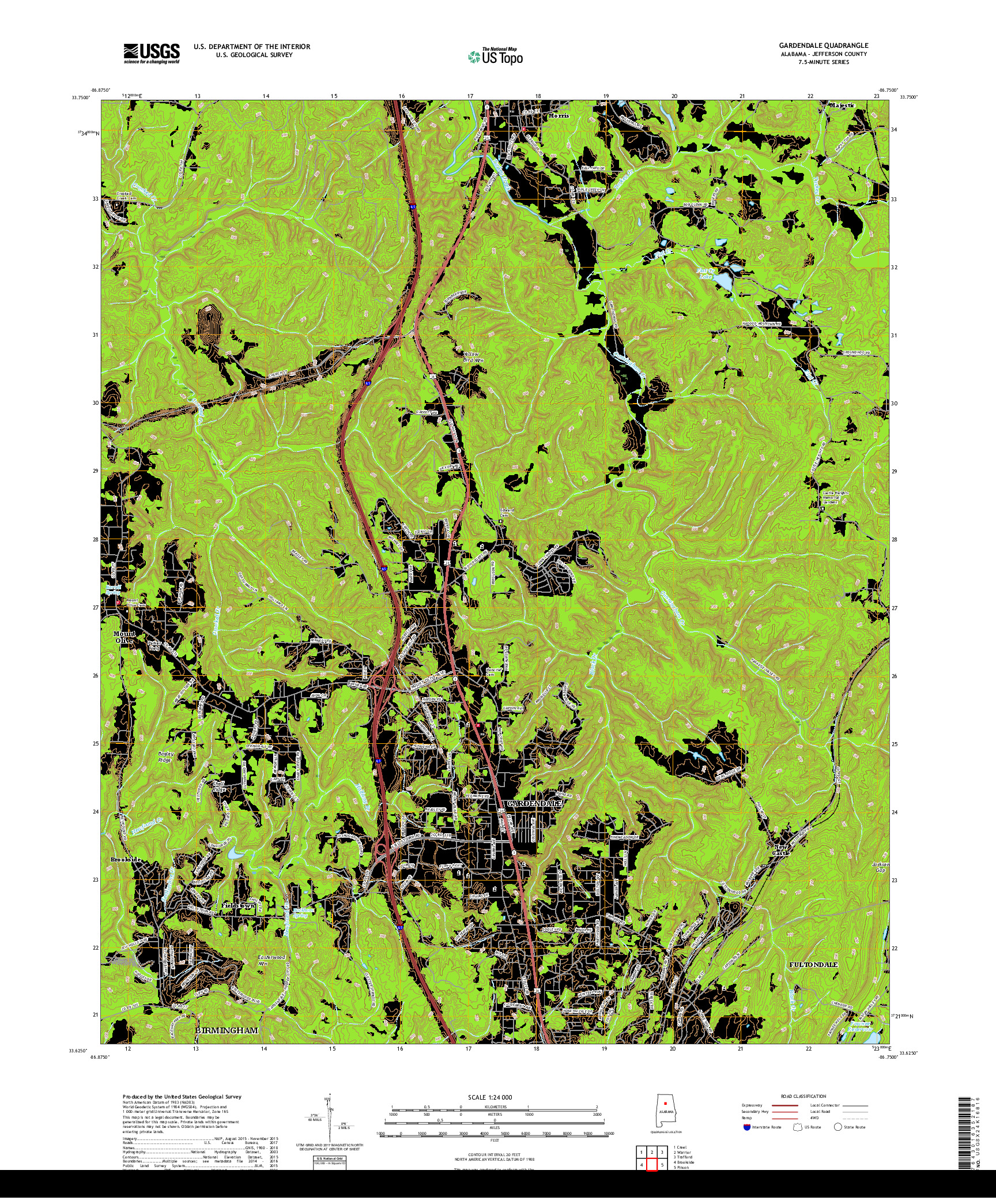 USGS US TOPO 7.5-MINUTE MAP FOR GARDENDALE, AL 2018