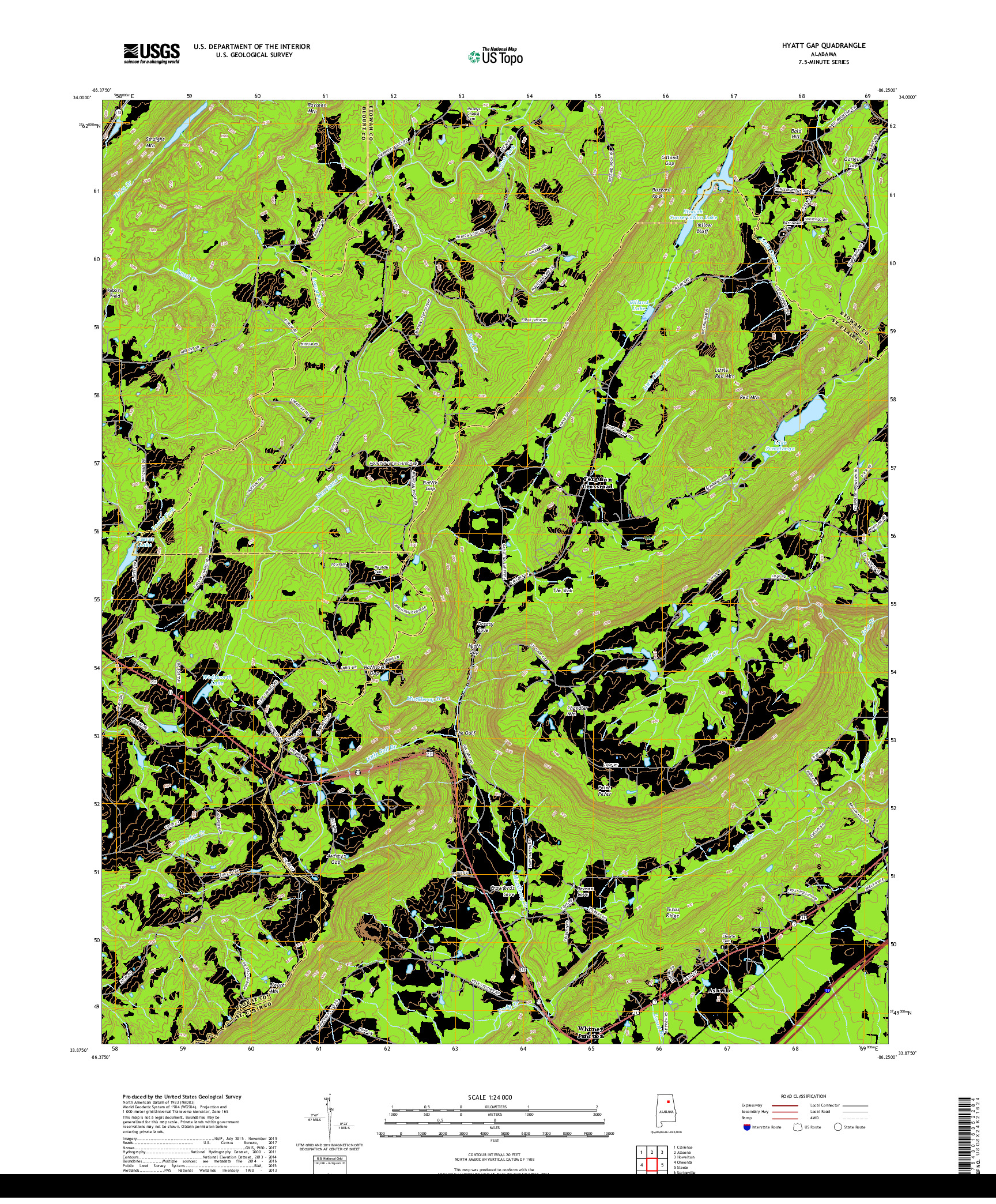 USGS US TOPO 7.5-MINUTE MAP FOR HYATT GAP, AL 2018