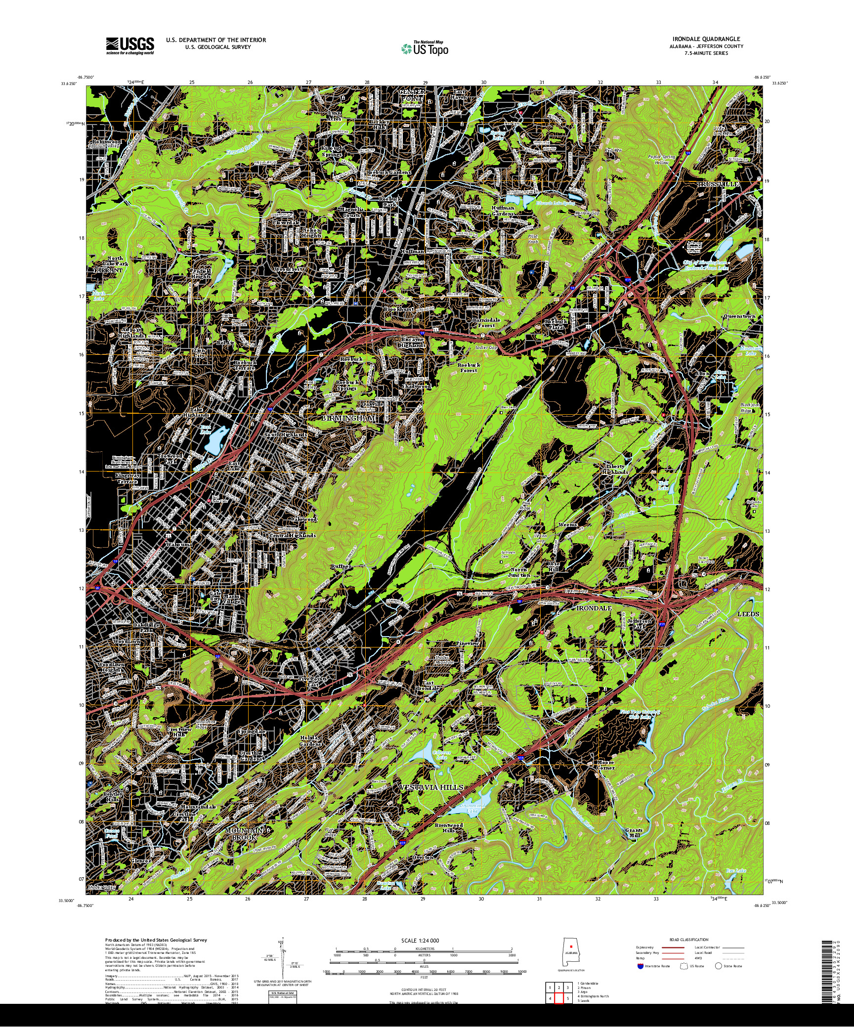 USGS US TOPO 7.5-MINUTE MAP FOR IRONDALE, AL 2018