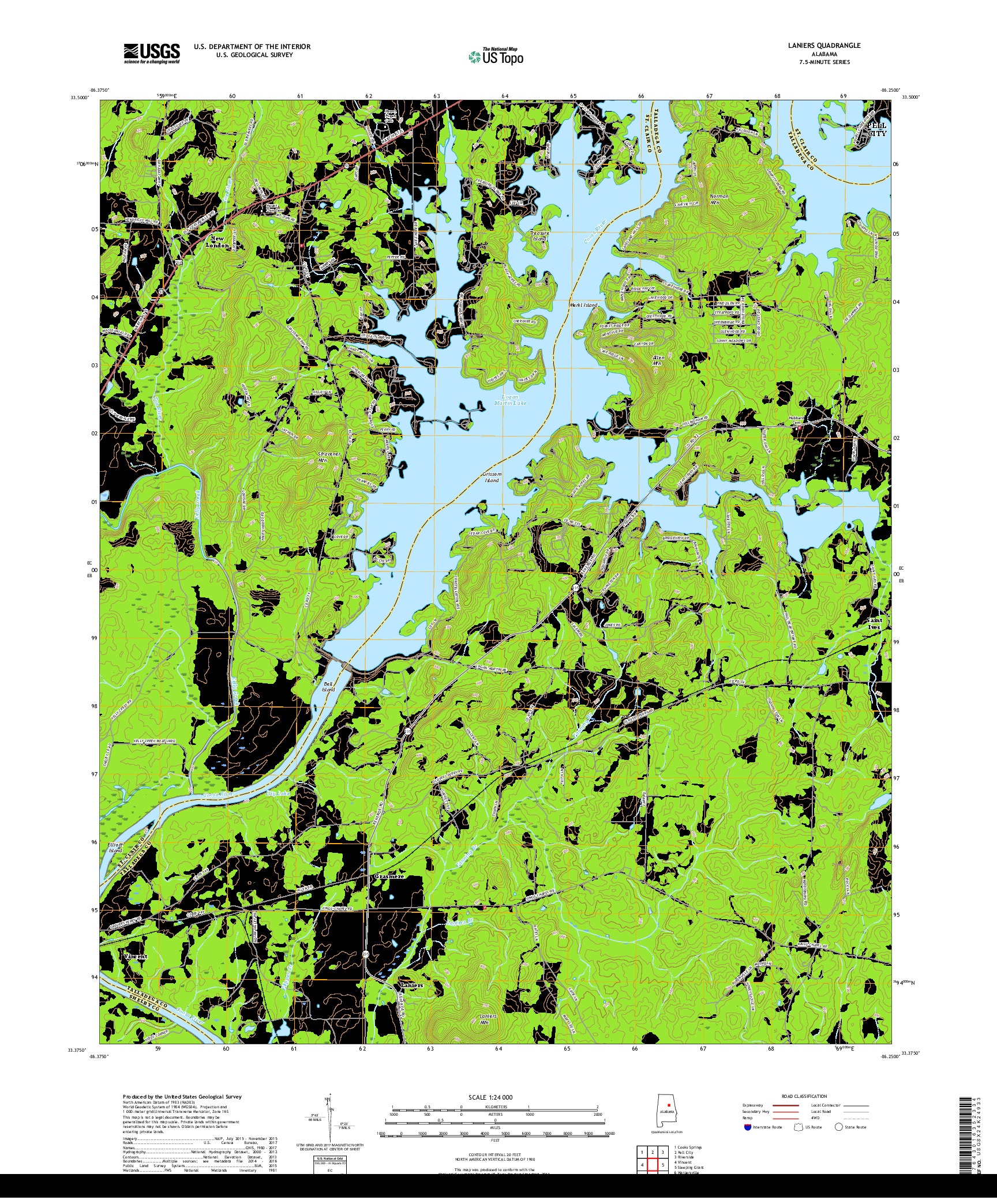 USGS US TOPO 7.5-MINUTE MAP FOR LANIERS, AL 2018