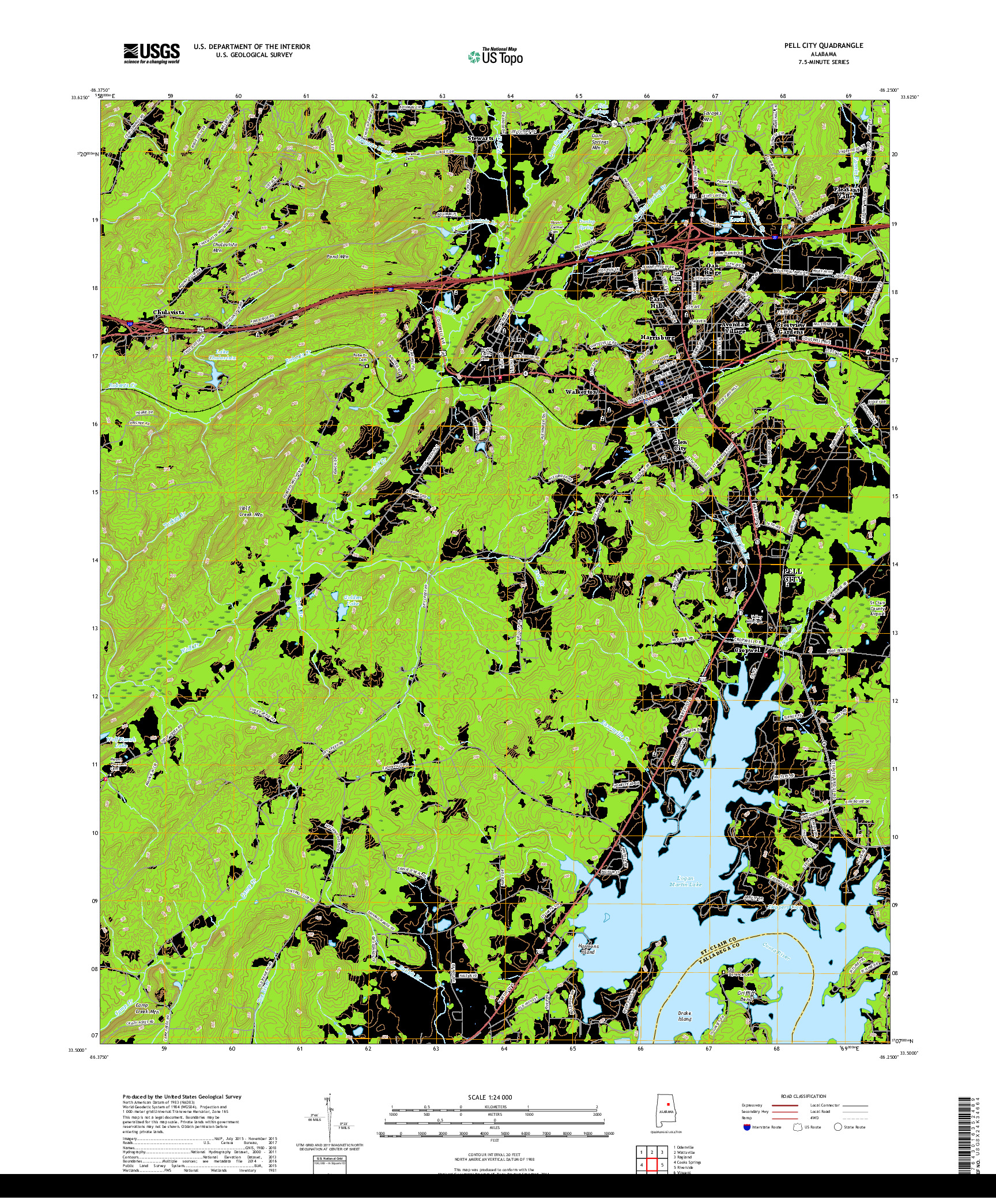 USGS US TOPO 7.5-MINUTE MAP FOR PELL CITY, AL 2018