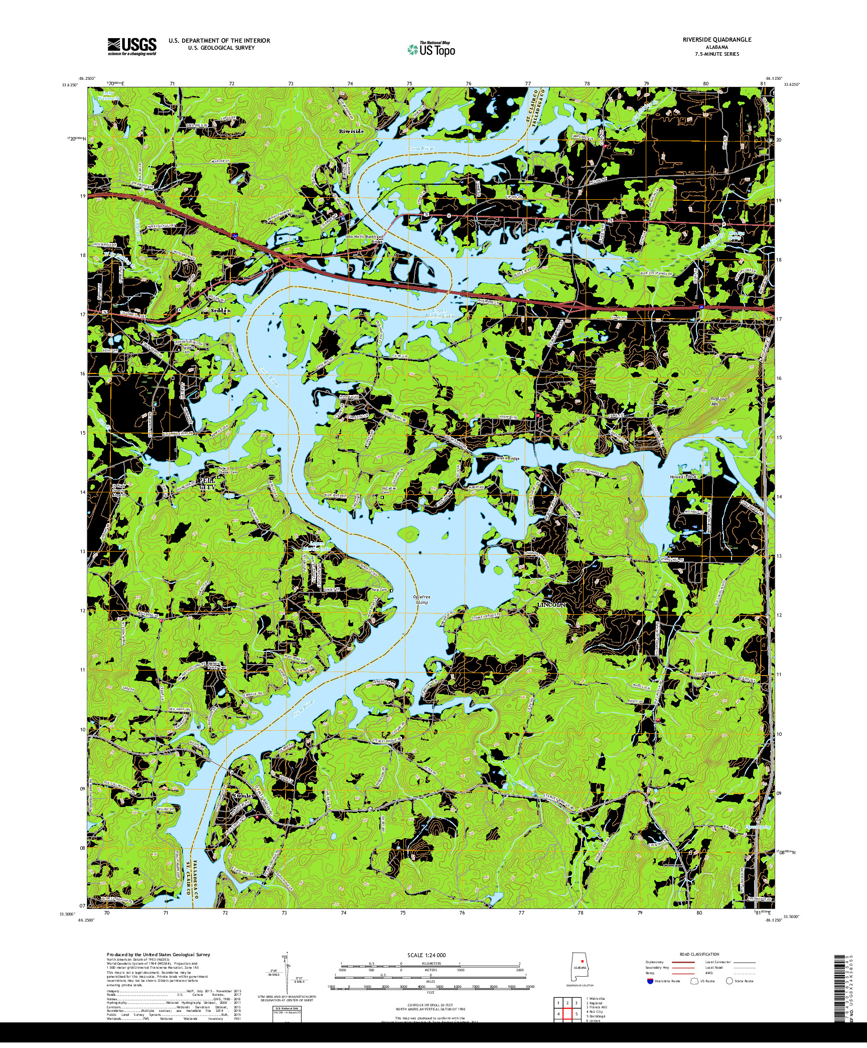 USGS US TOPO 7.5-MINUTE MAP FOR RIVERSIDE, AL 2018