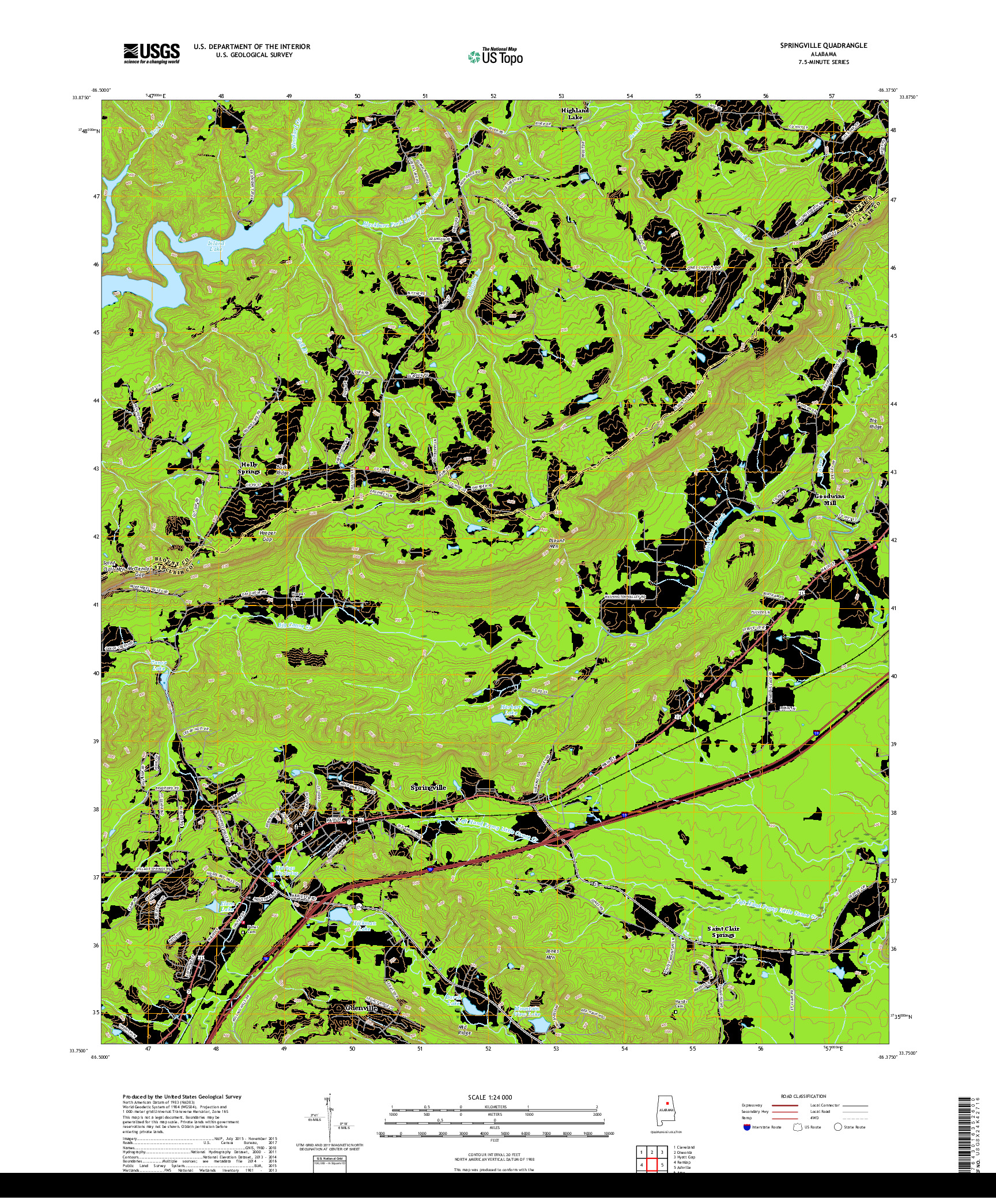 USGS US TOPO 7.5-MINUTE MAP FOR SPRINGVILLE, AL 2018