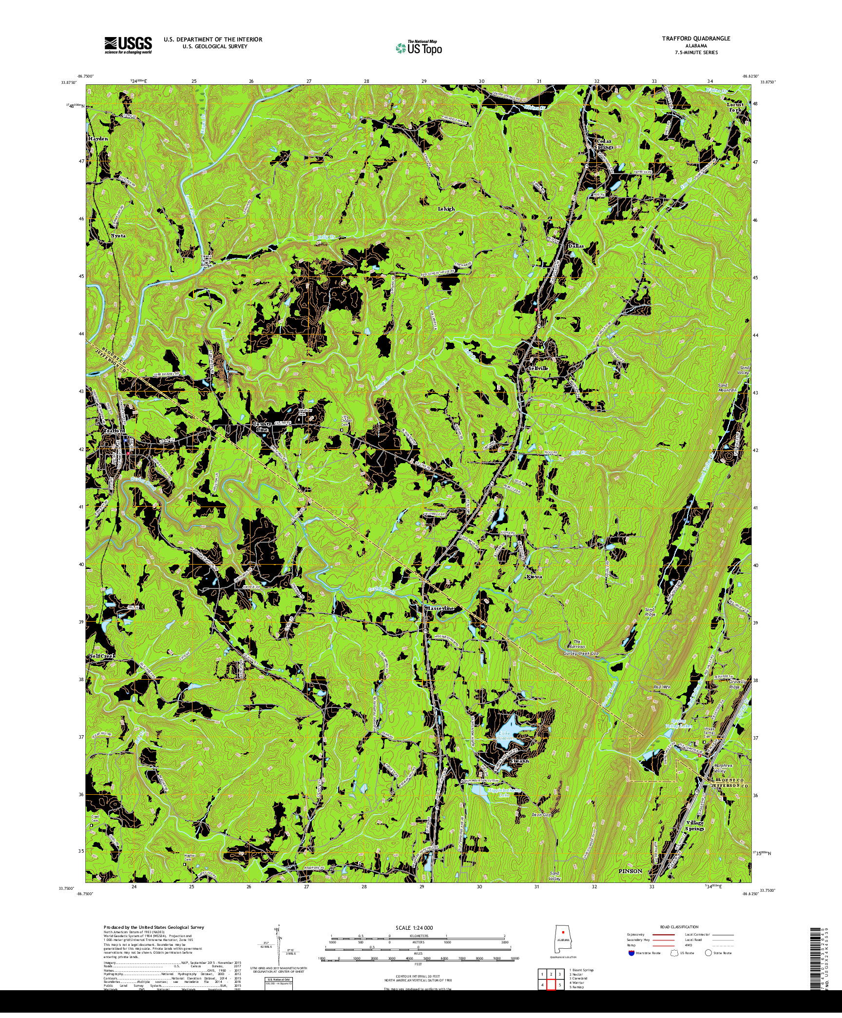 USGS US TOPO 7.5-MINUTE MAP FOR TRAFFORD, AL 2018