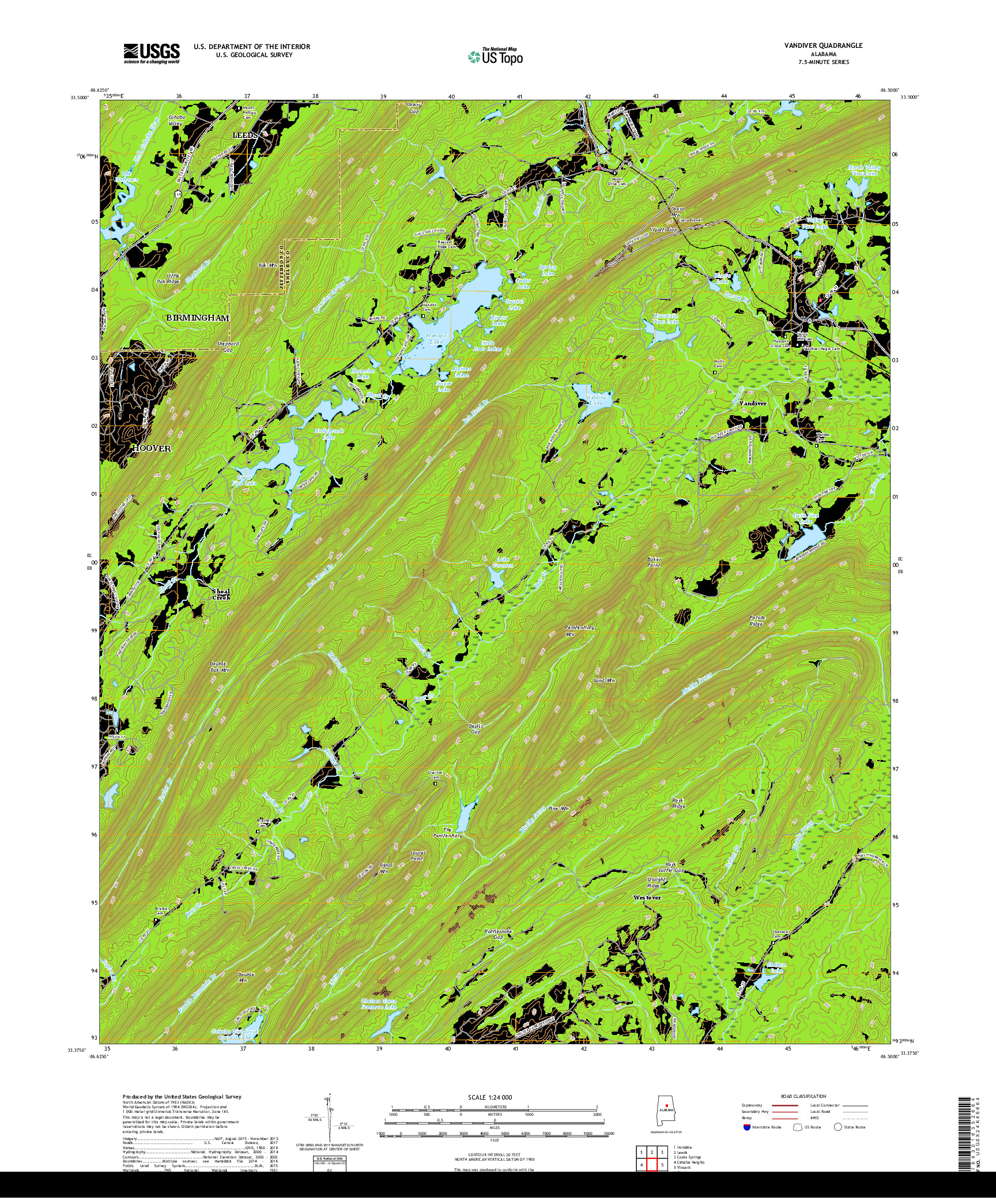 USGS US TOPO 7.5-MINUTE MAP FOR VANDIVER, AL 2018