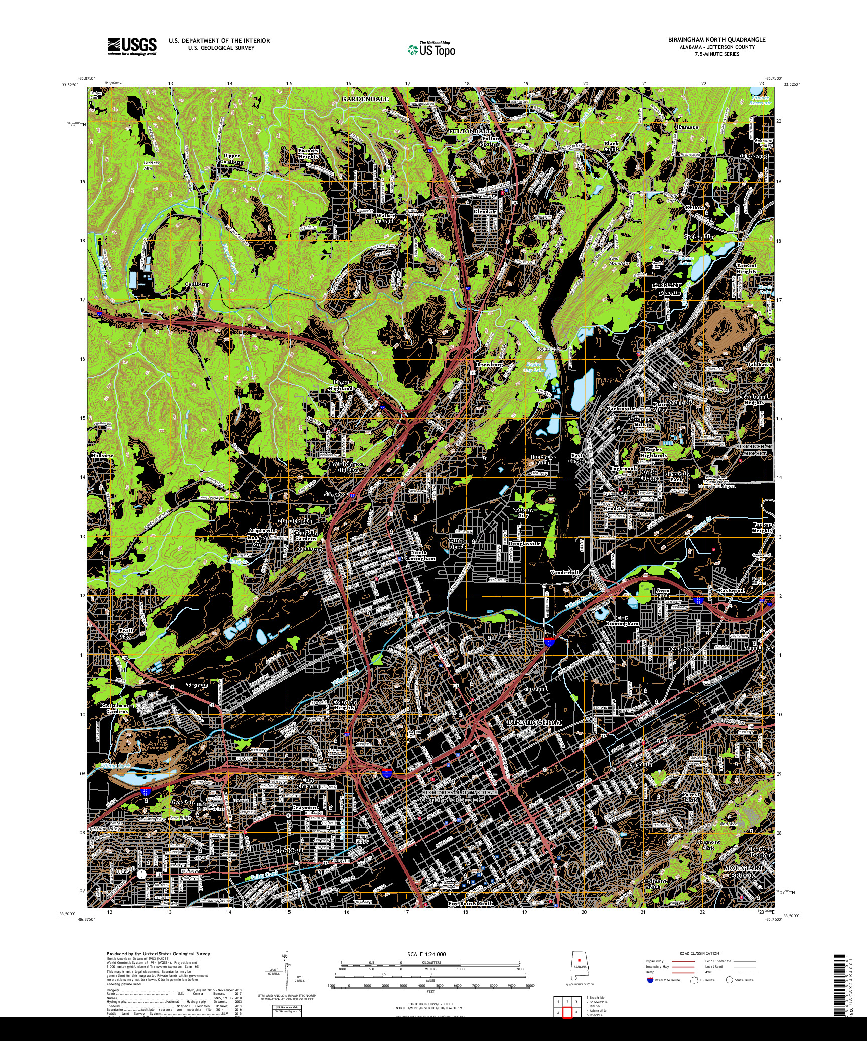 USGS US TOPO 7.5-MINUTE MAP FOR BIRMINGHAM NORTH, AL 2018