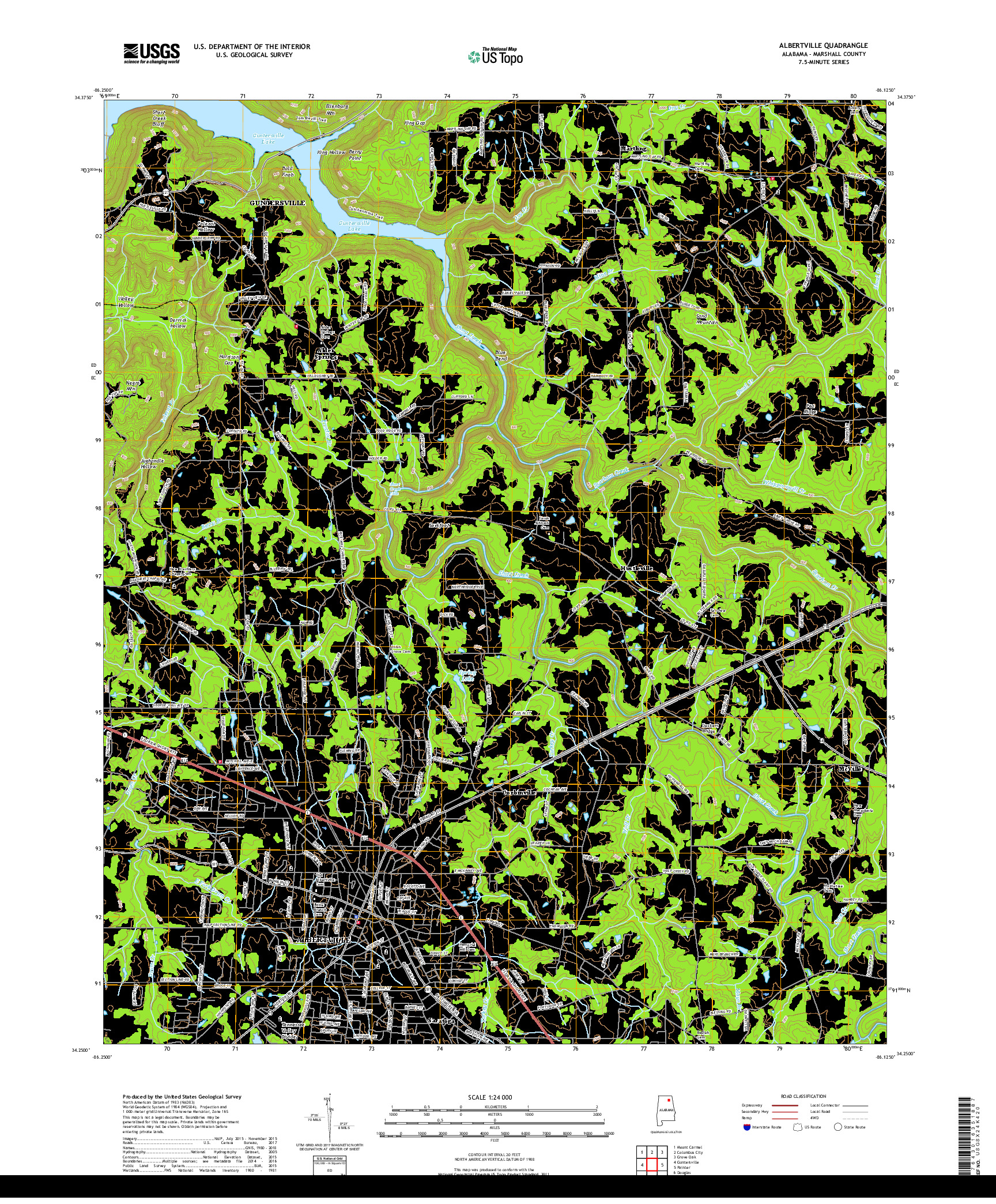 USGS US TOPO 7.5-MINUTE MAP FOR ALBERTVILLE, AL 2018