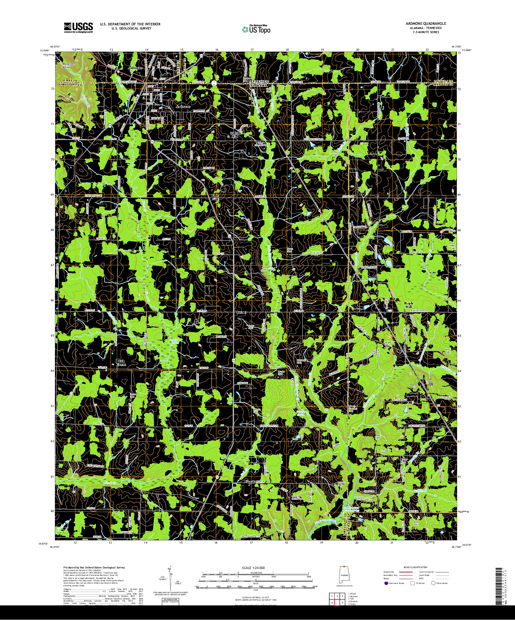 USGS US TOPO 7.5-MINUTE MAP FOR ARDMORE, AL,TN 2018