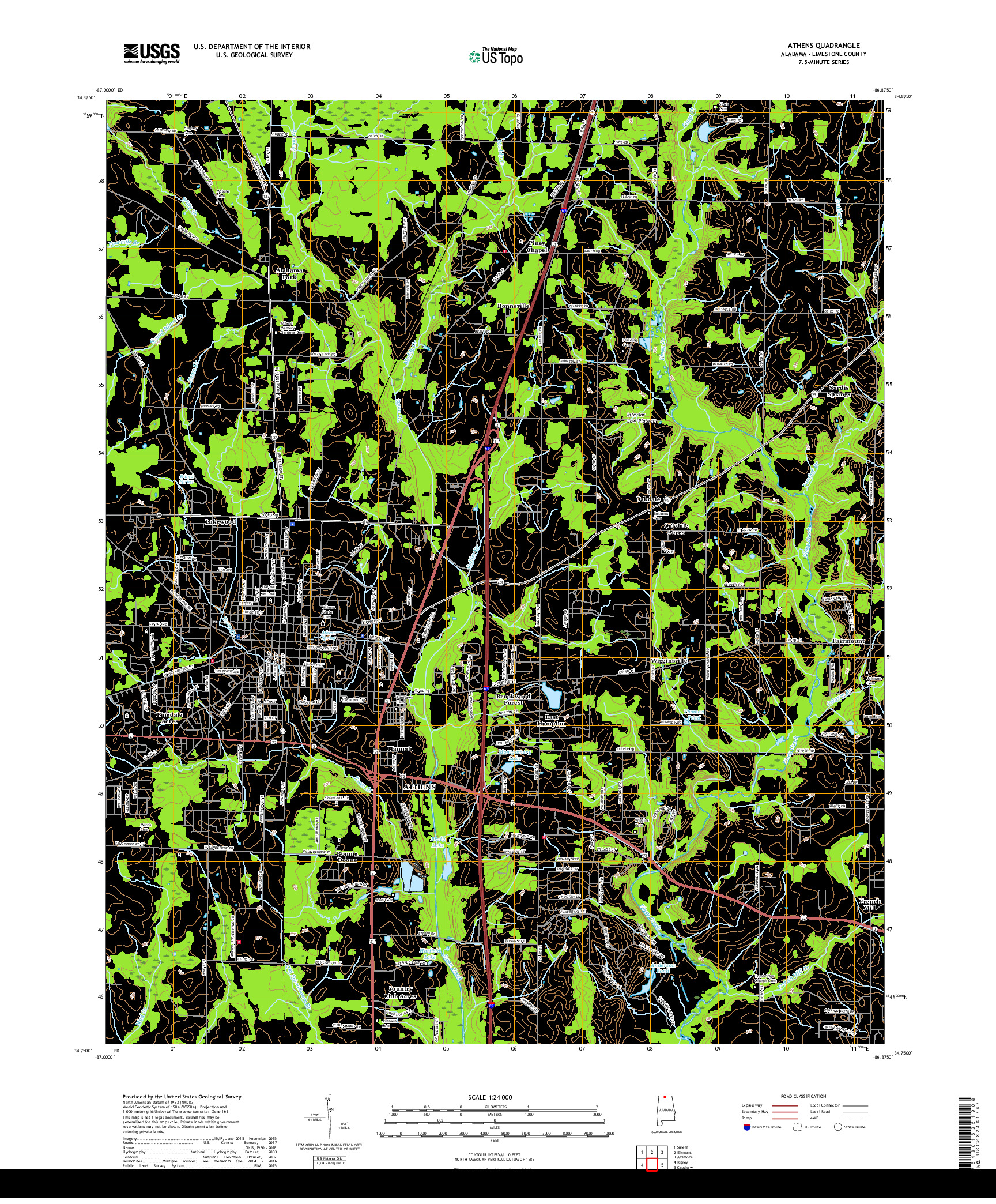 USGS US TOPO 7.5-MINUTE MAP FOR ATHENS, AL 2018