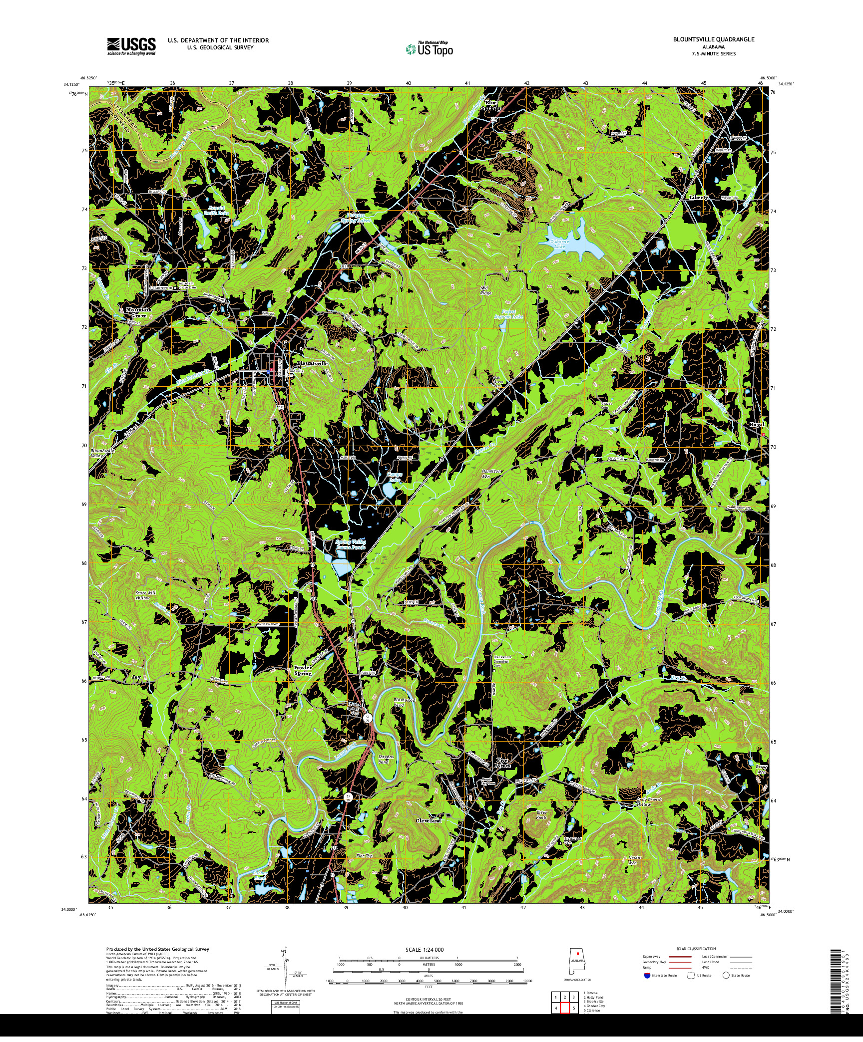 USGS US TOPO 7.5-MINUTE MAP FOR BLOUNTSVILLE, AL 2018